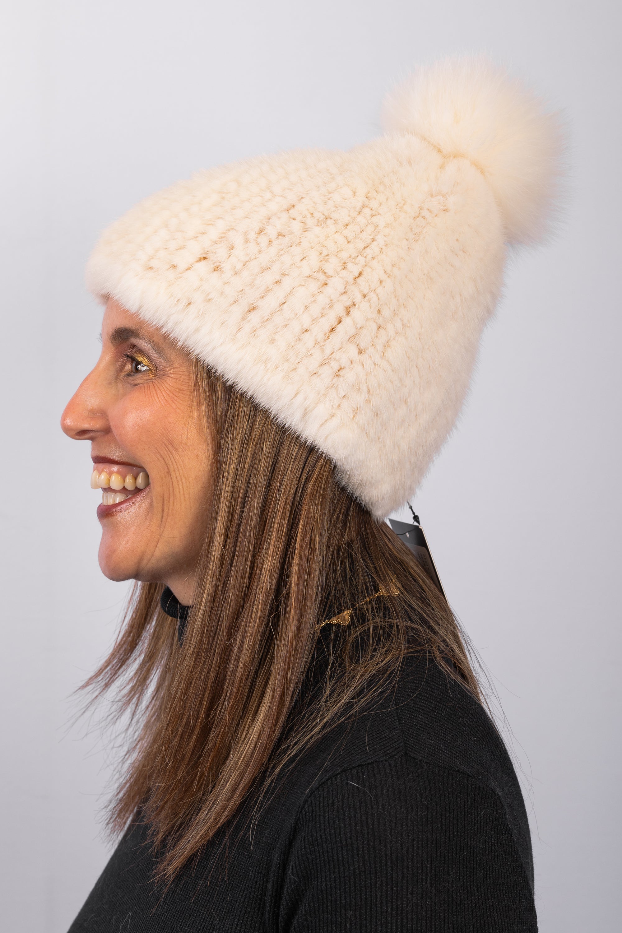 Natural Pearl Mink Hat with Fox