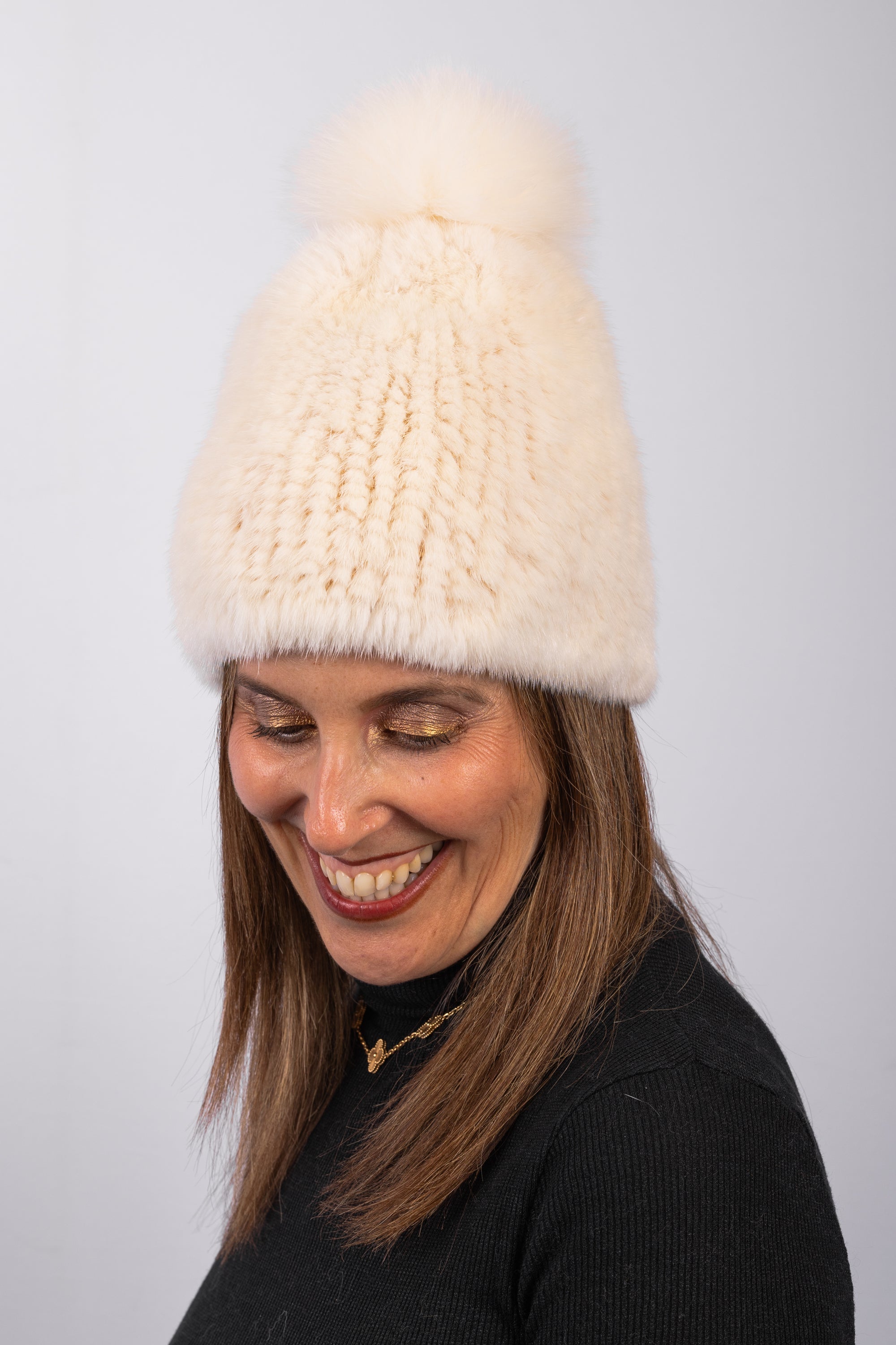 Natural Pearl Mink Hat with Fox