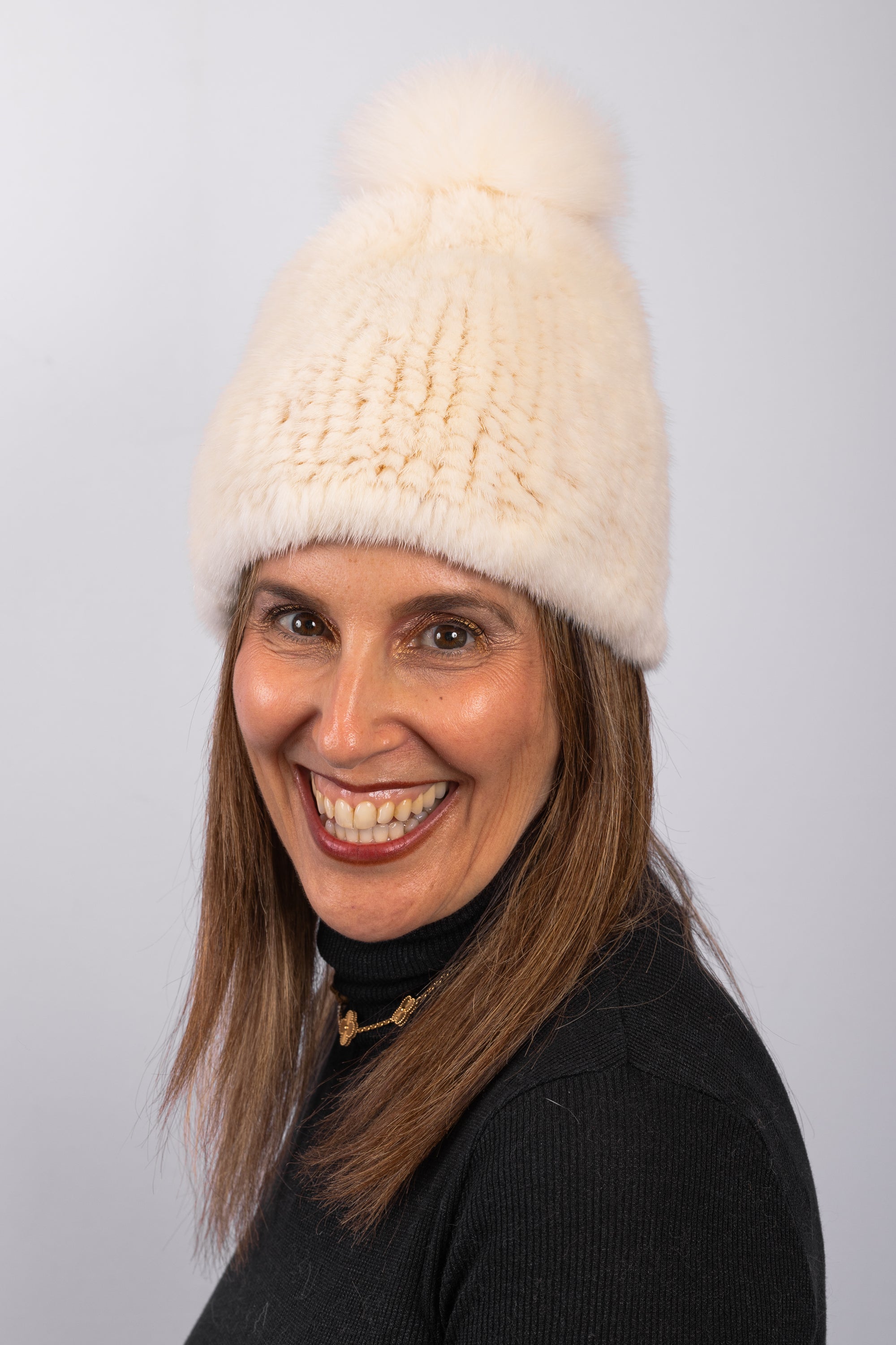 Natural Pearl Mink Hat with Fox