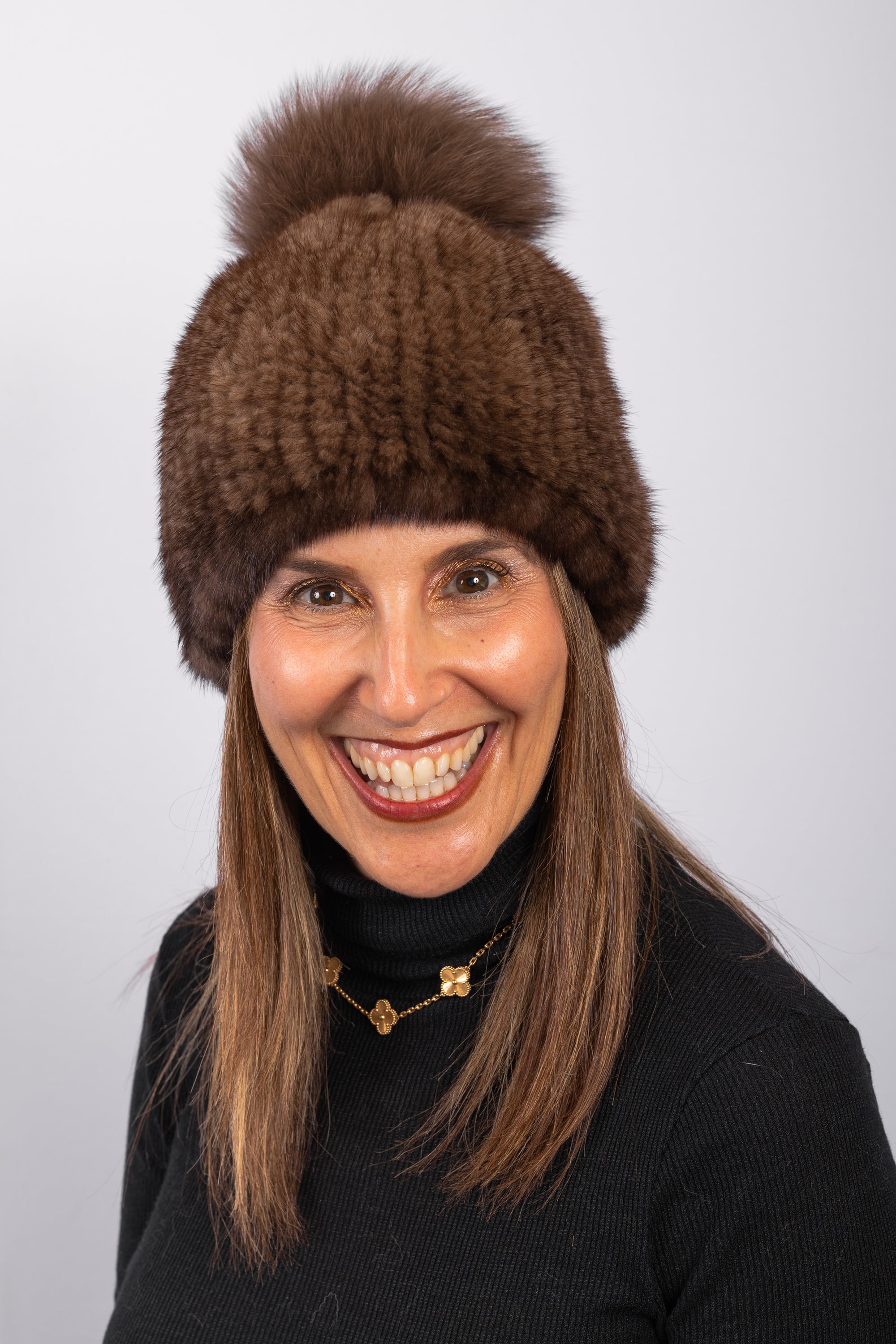 Mocha Mink Hat with Fox