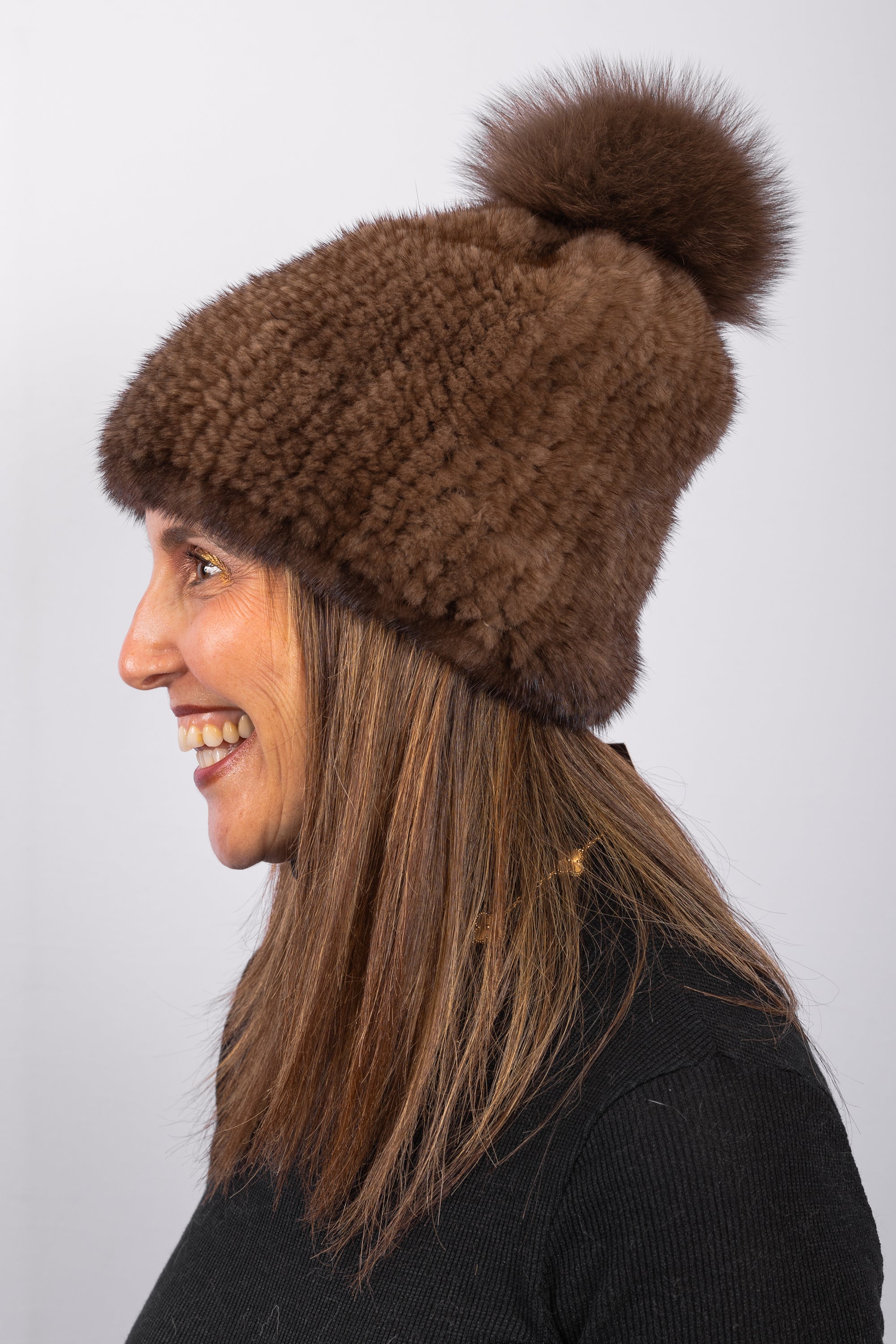 Mocha Mink Hat with Fox