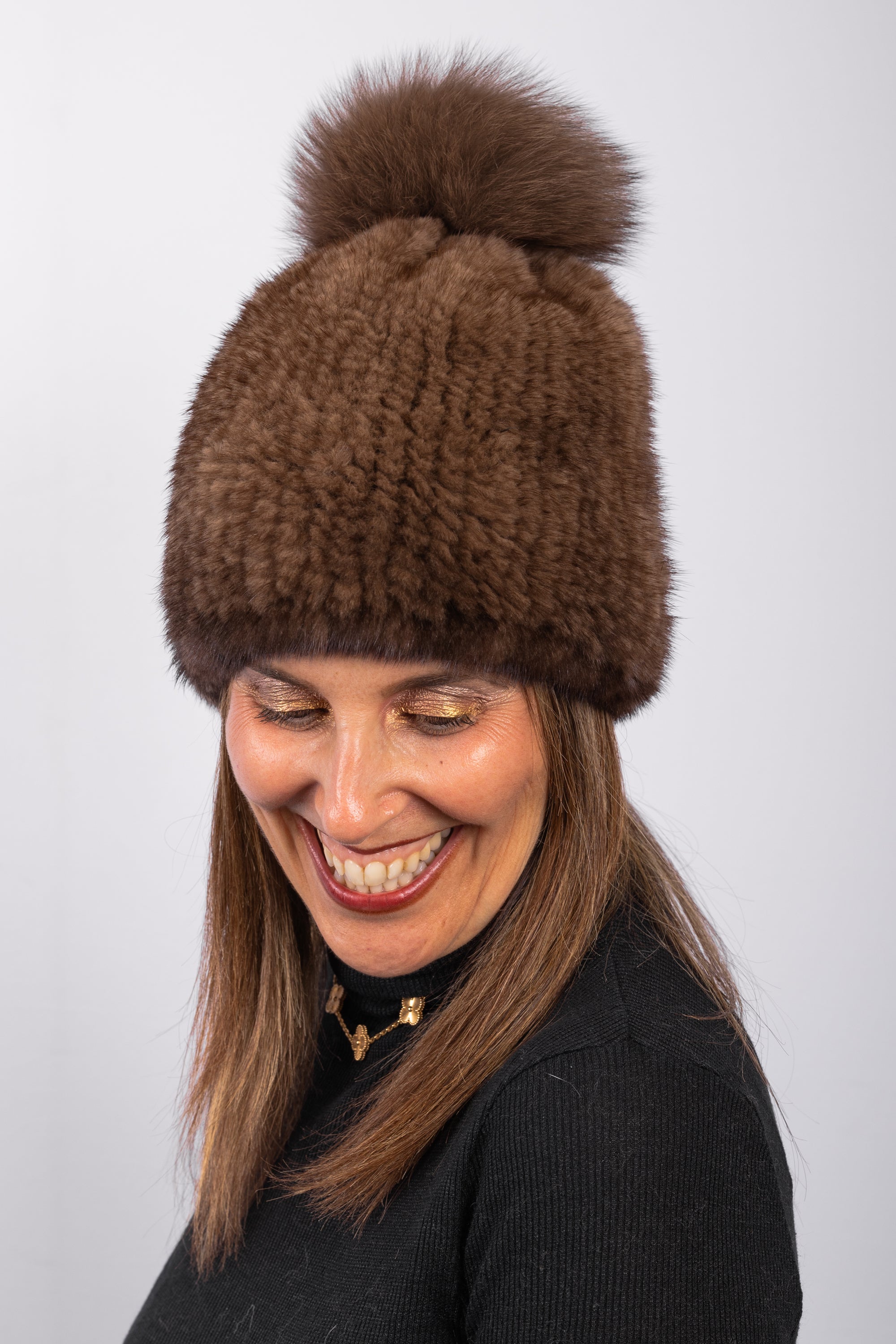 Mocha Mink Hat with Fox