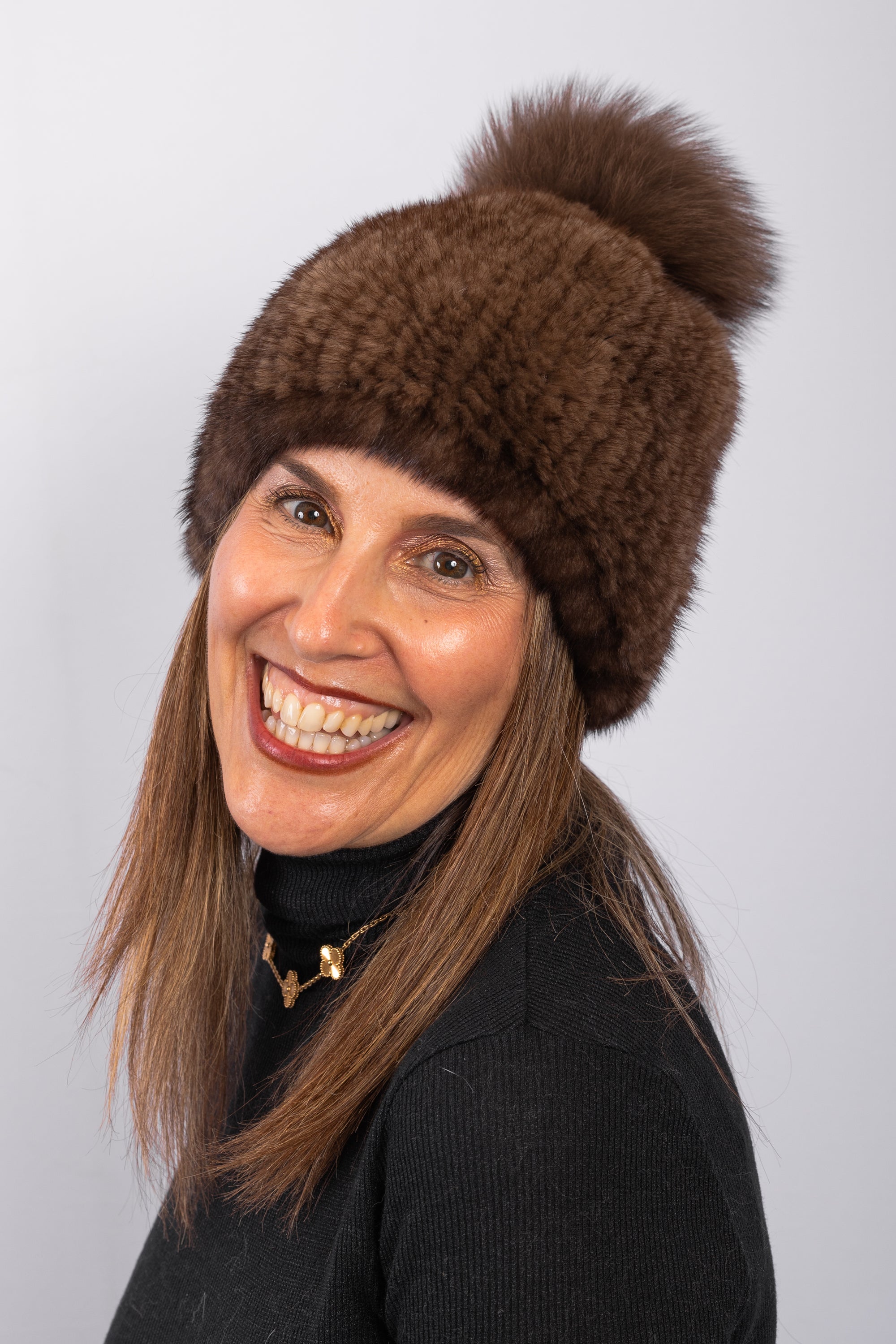 Mocha Mink Hat with Fox