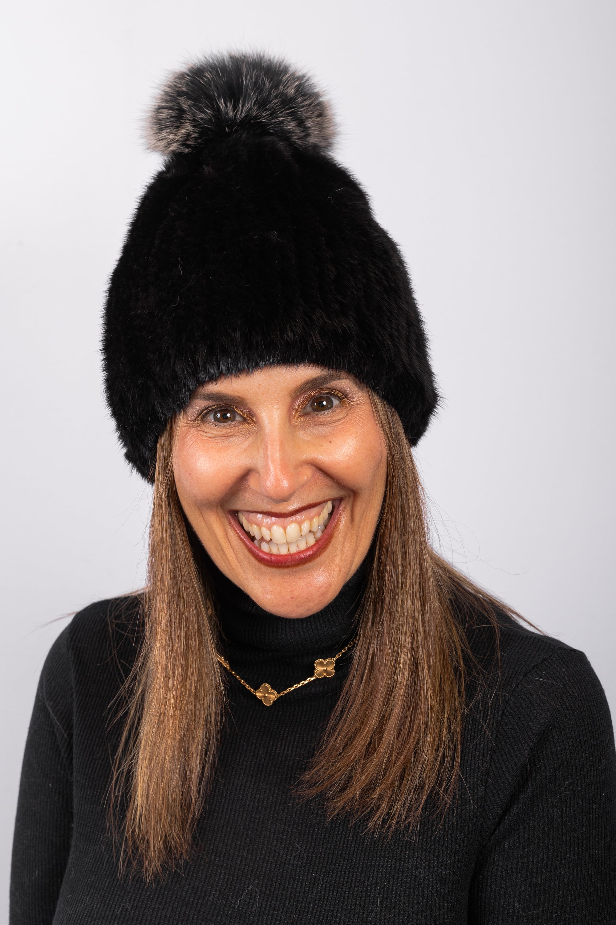 Black Mink Hat with Black Snowtop Fox