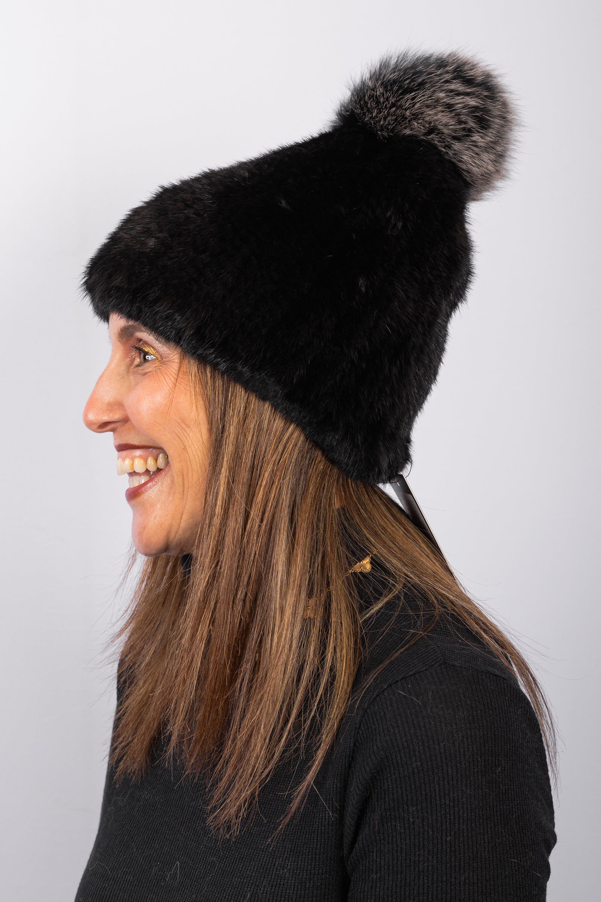 Black Mink Hat with Black Snowtop Fox