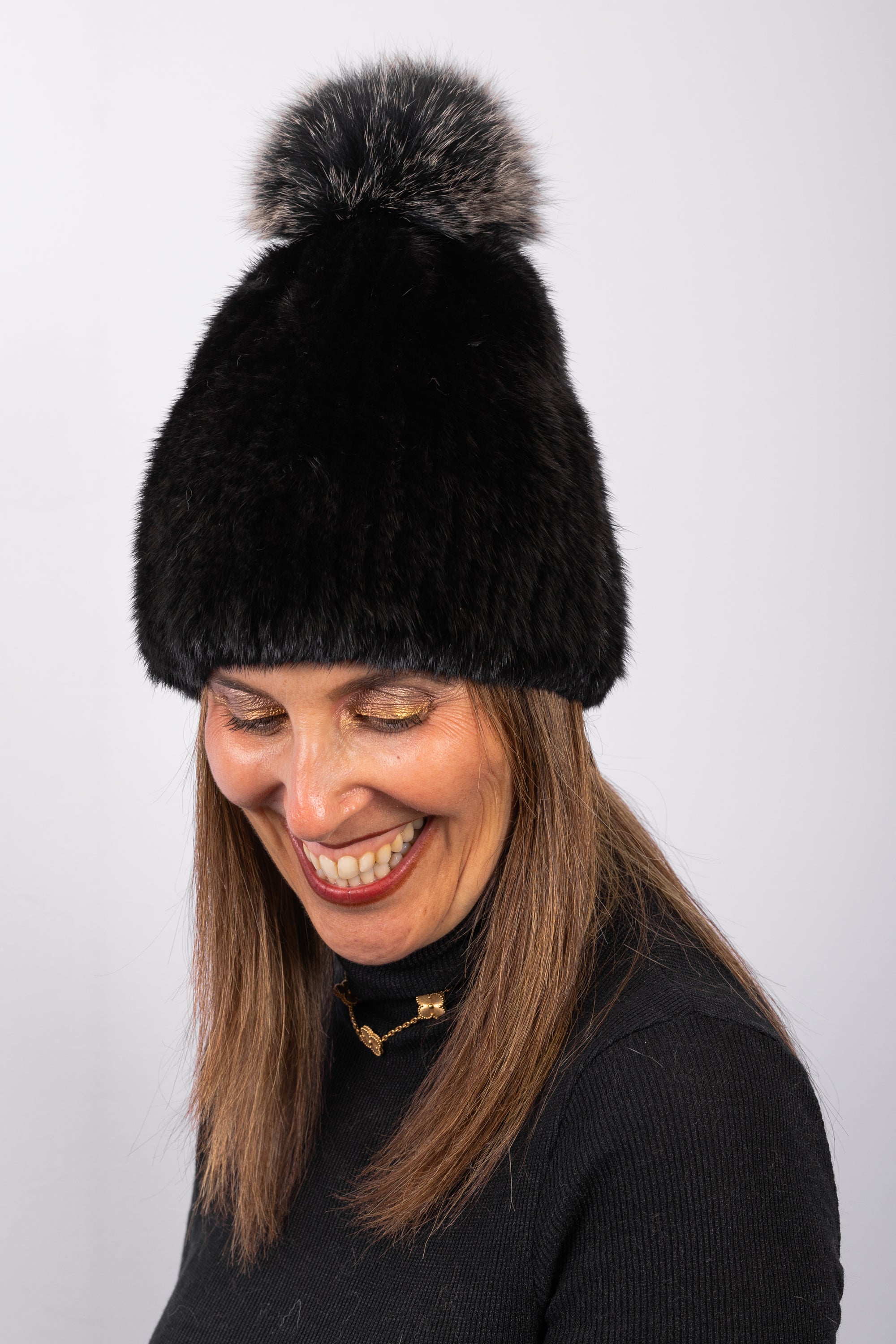 Black Mink Hat with Black Snowtop Fox