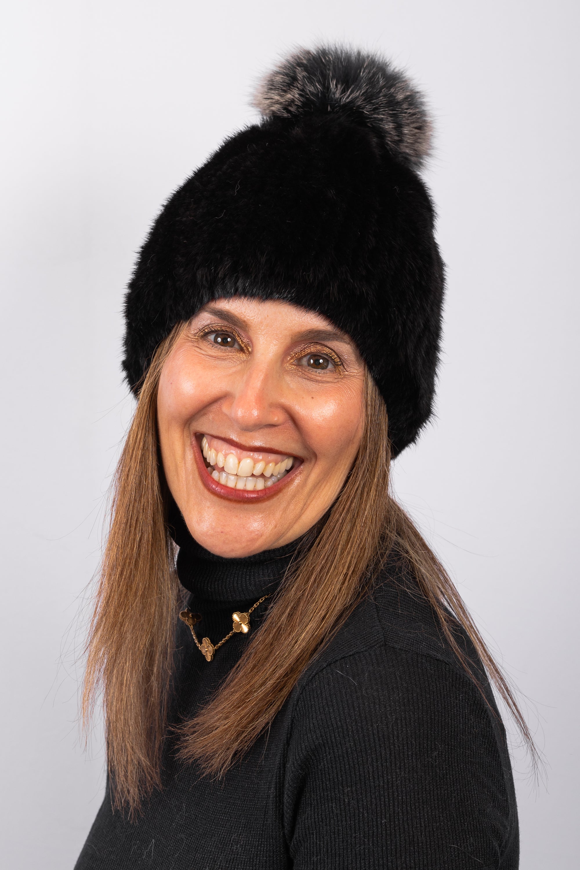 Black Mink Hat with Black Snowtop Fox