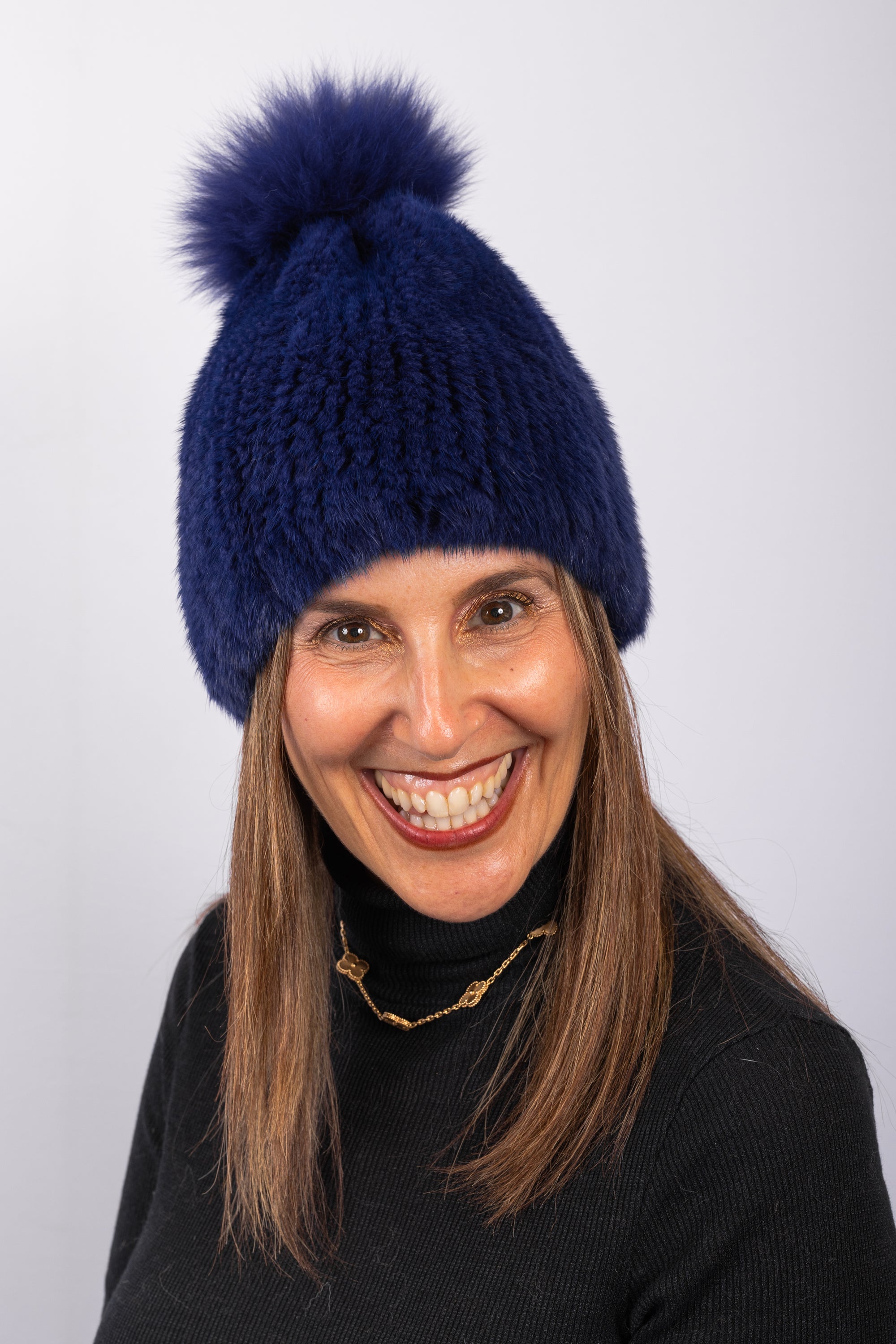 Royal Blue Mink Hat with Fox