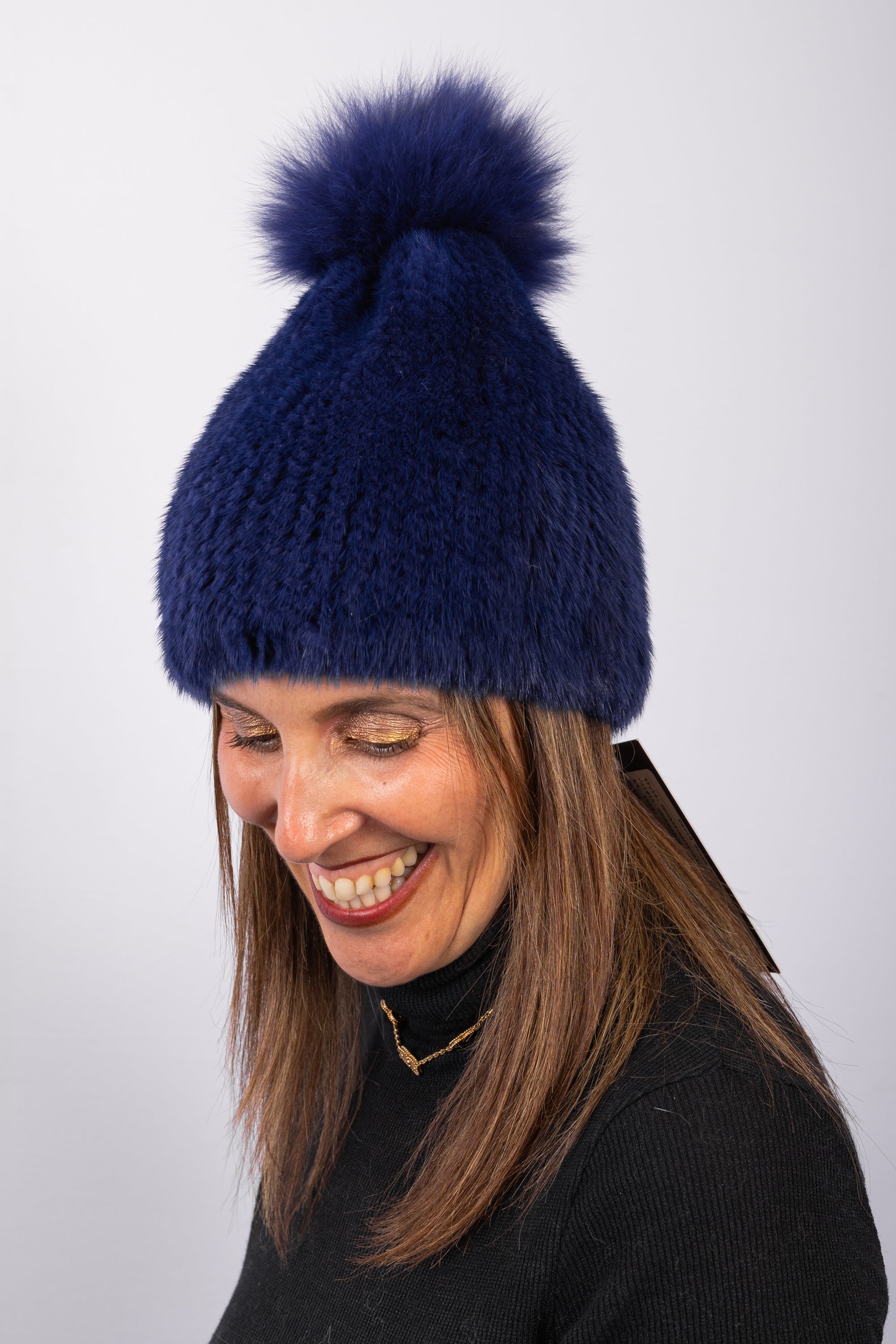 Royal Blue Mink Hat with Fox