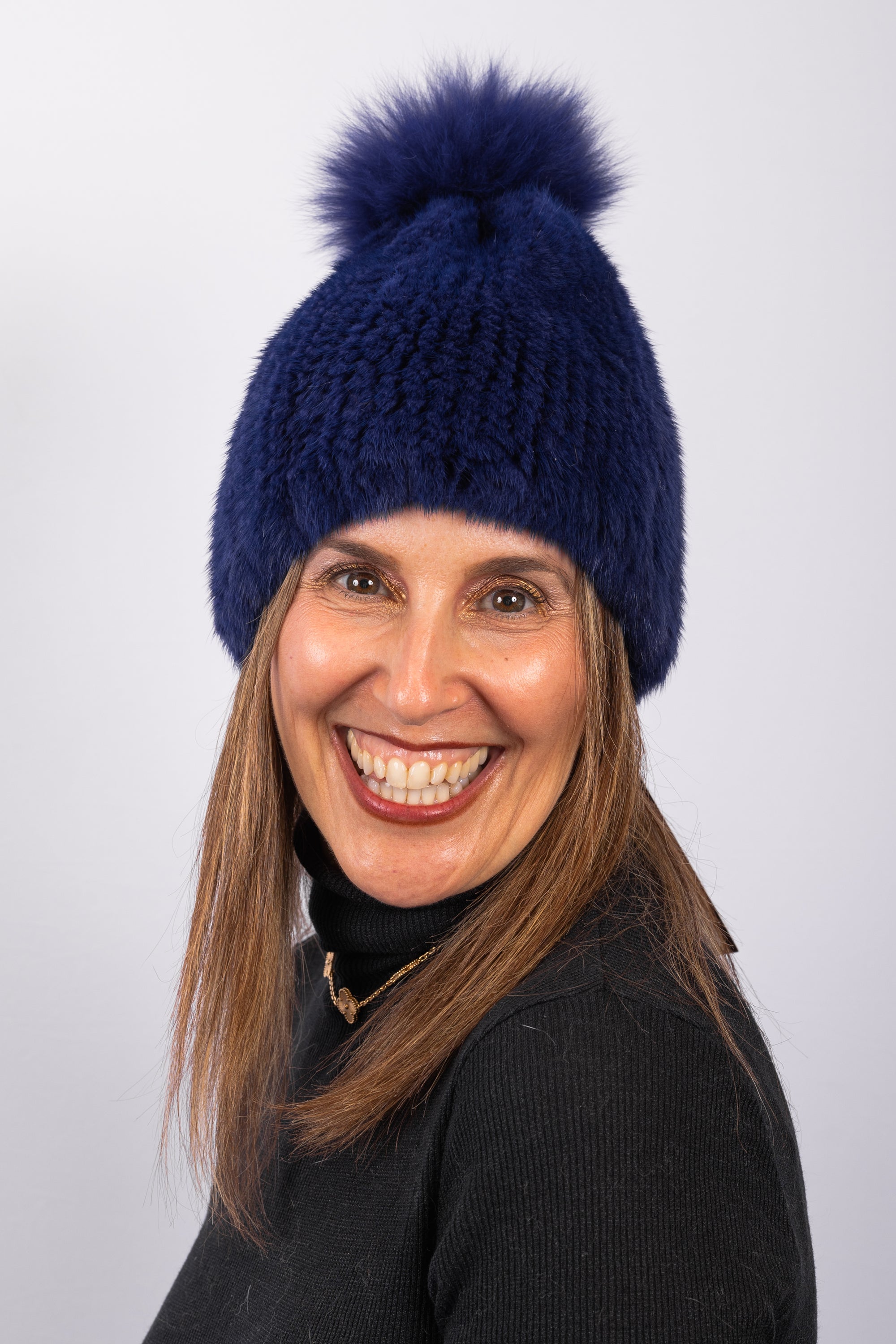 Royal Blue Mink Hat with Fox