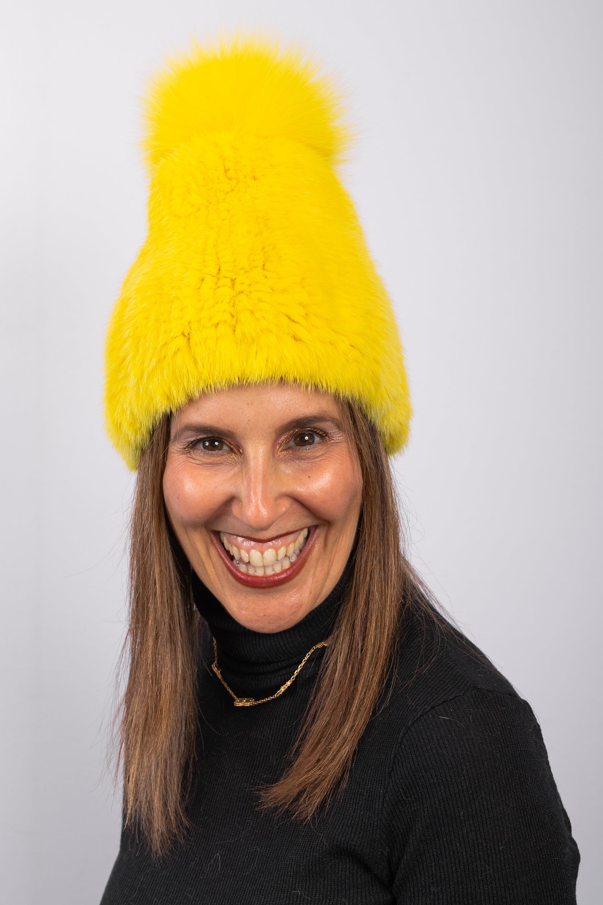 Lemon Mink Hat with Fox