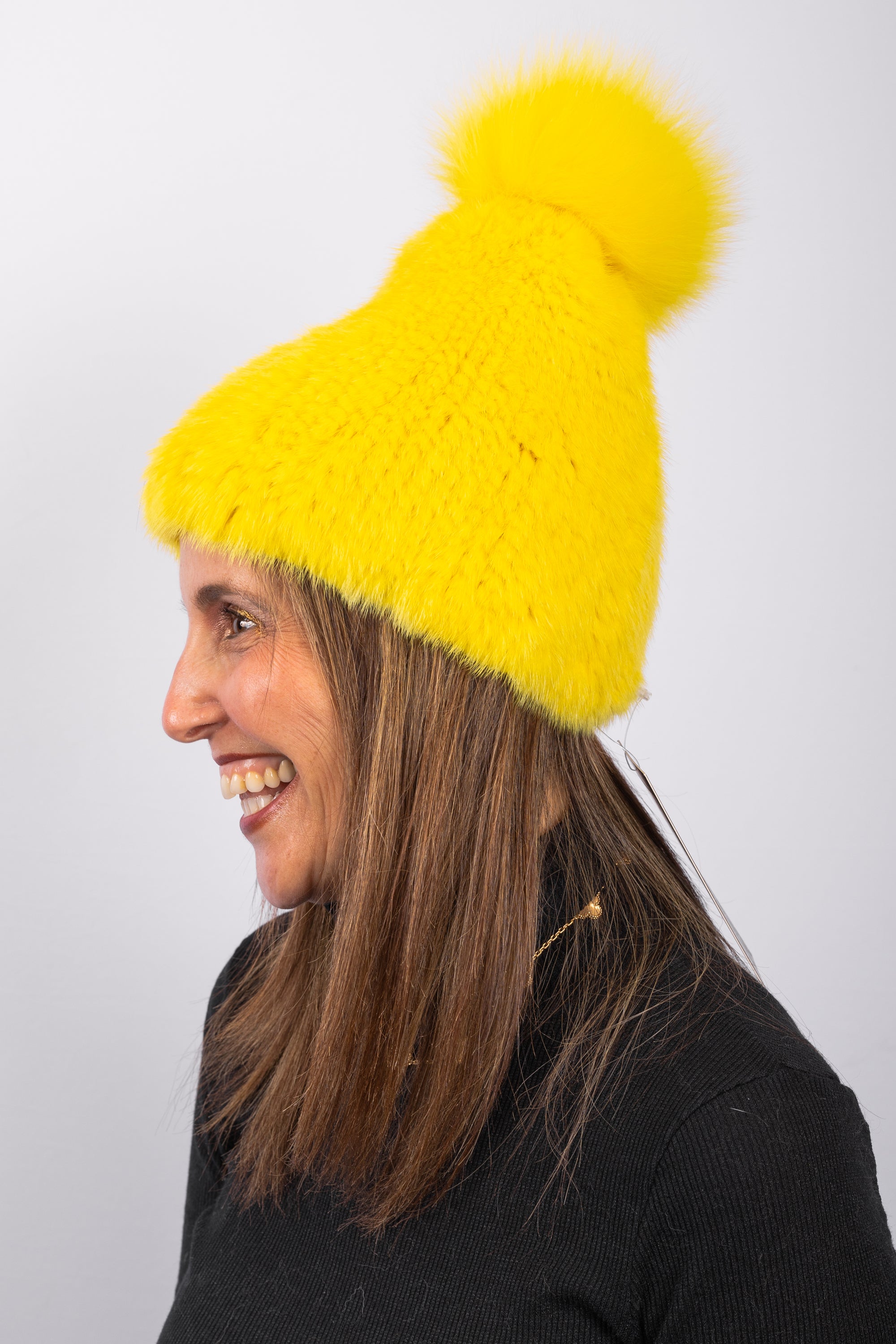 Lemon Mink Hat with Fox