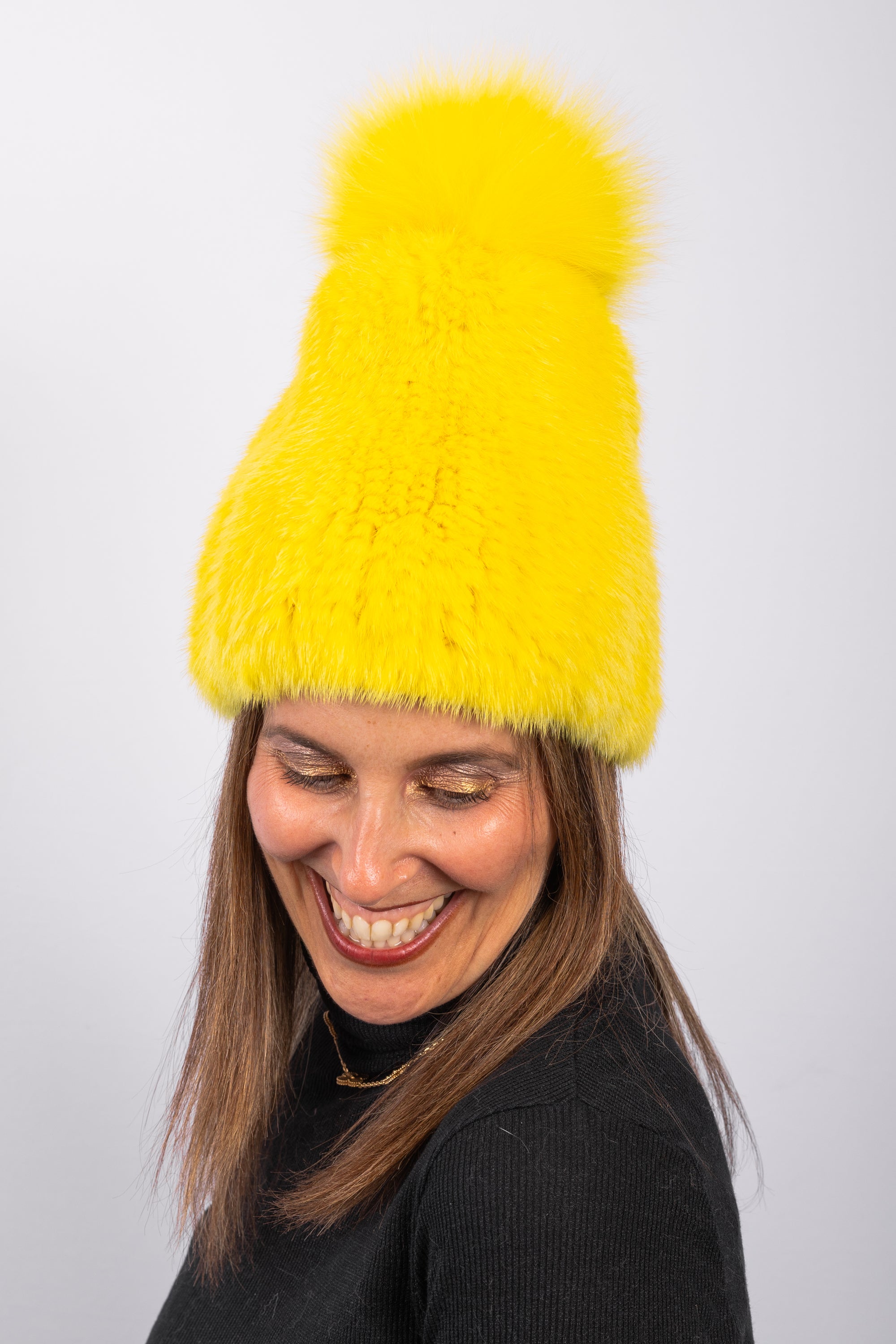 Lemon Mink Hat with Fox
