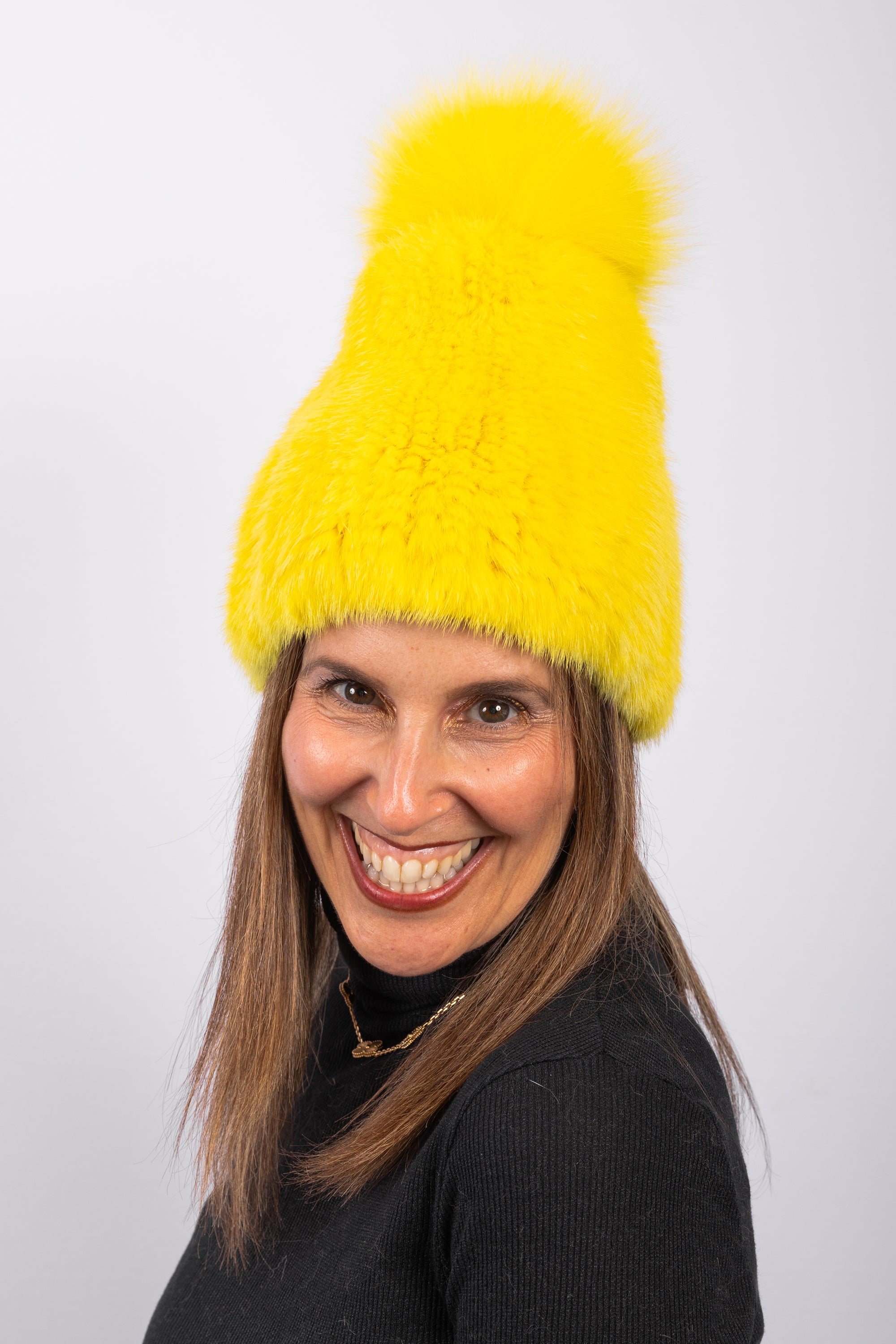 Lemon Mink Hat with Fox
