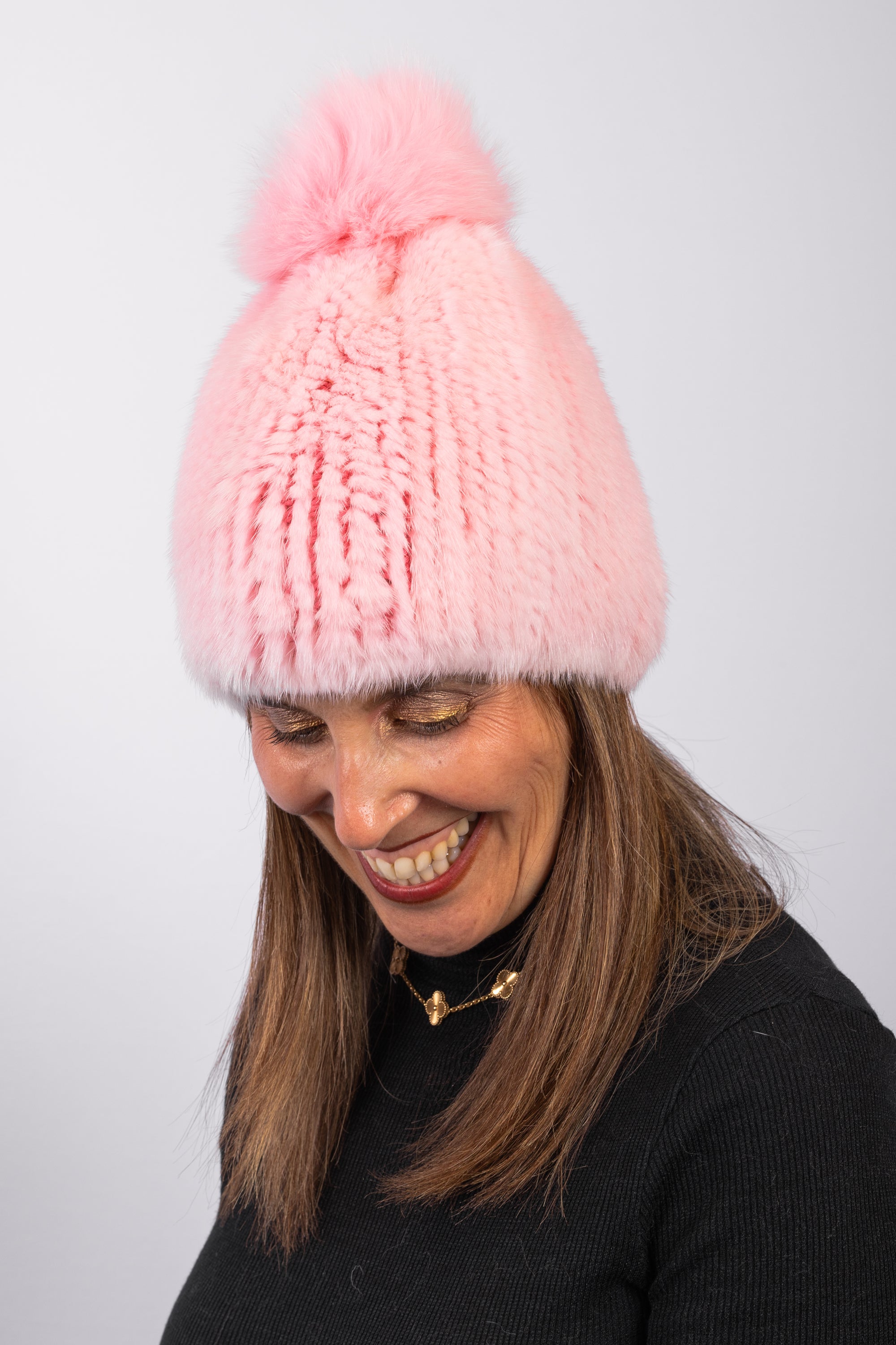 Cotton Candy Mink Hat with Fox