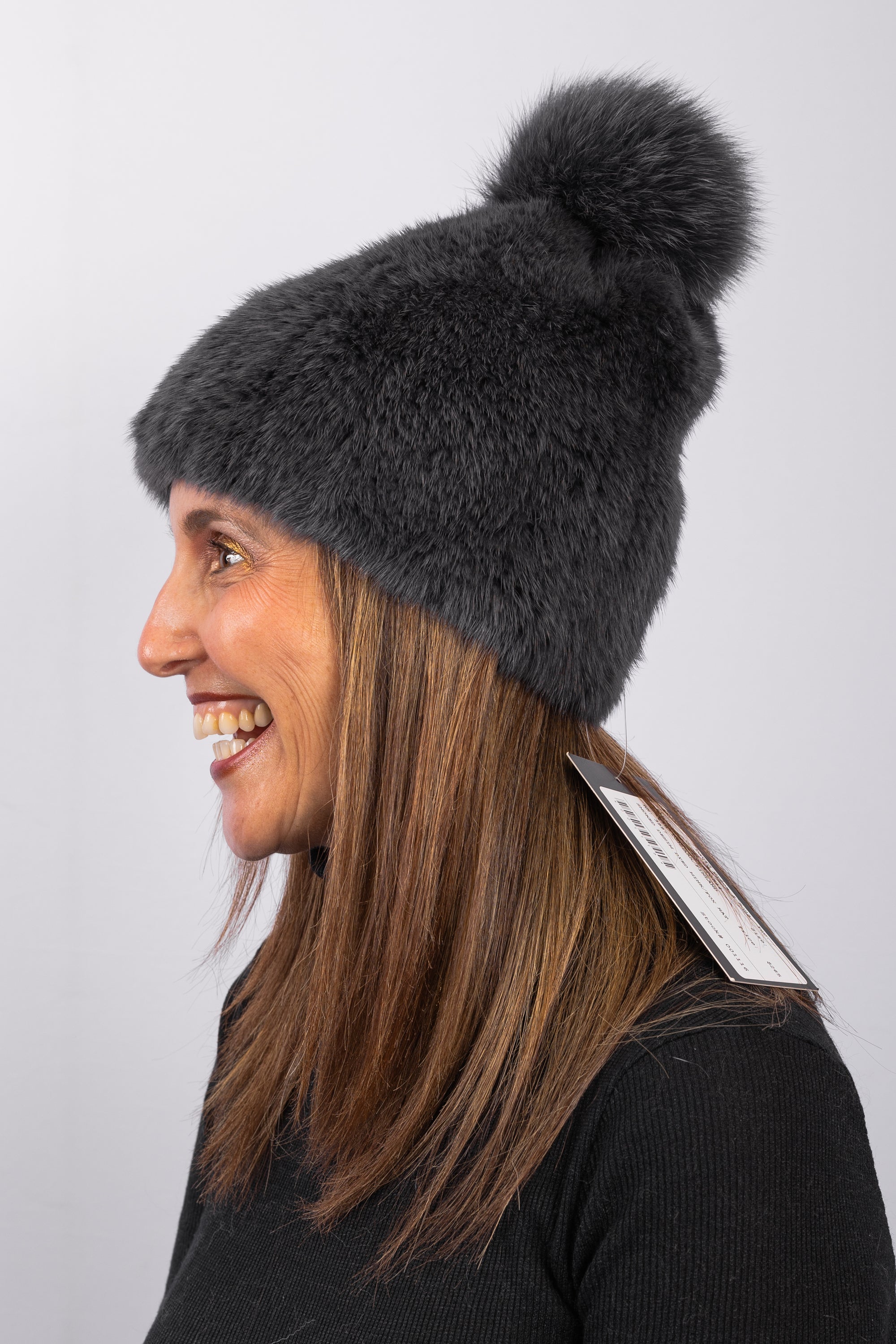 Smoked Denim Mink Hat with Fox