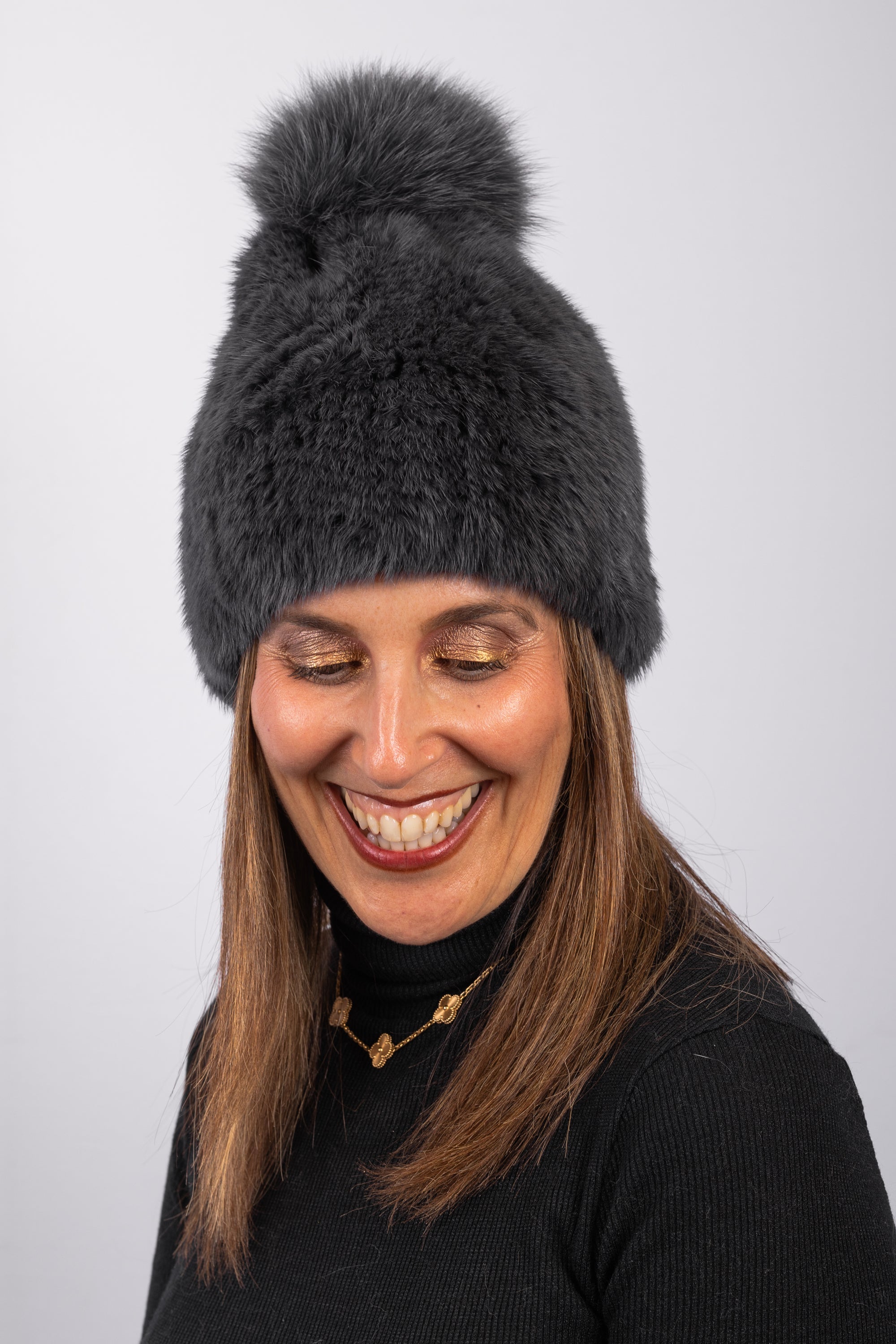 Smoked Denim Mink Hat with Fox