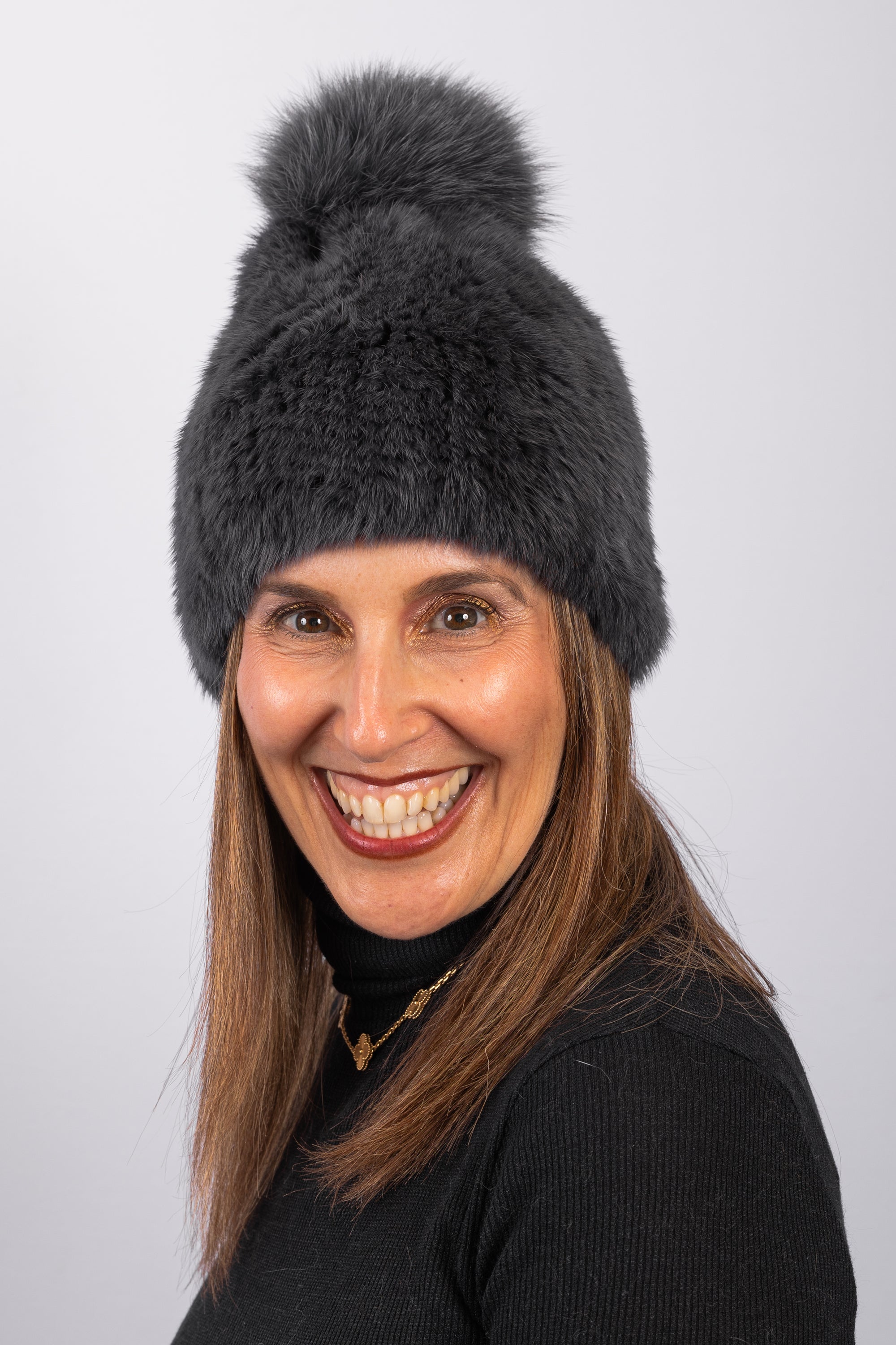 Smoked Denim Mink Hat with Fox