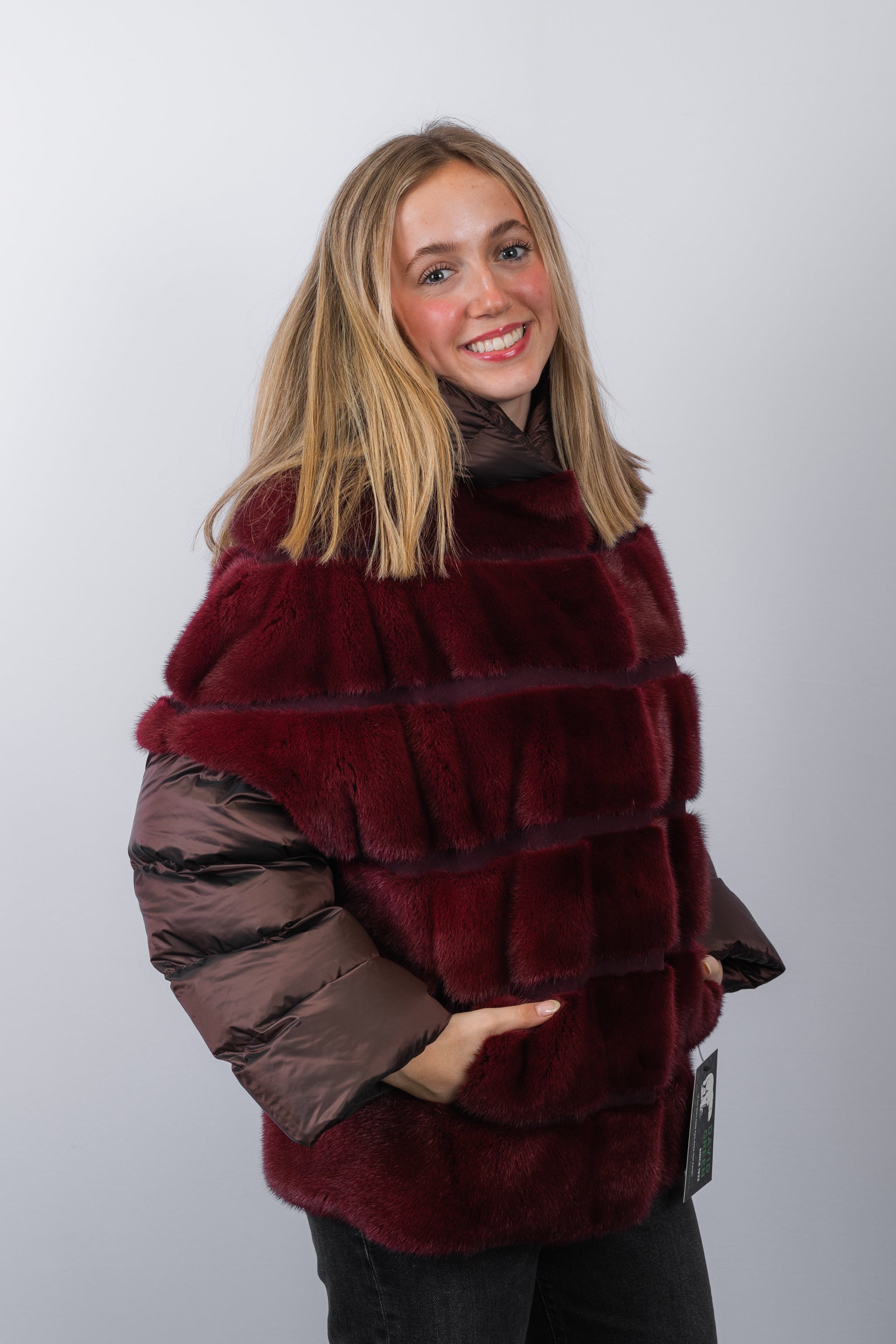 Crimson Mink/Bronze Down Fabric Jacket