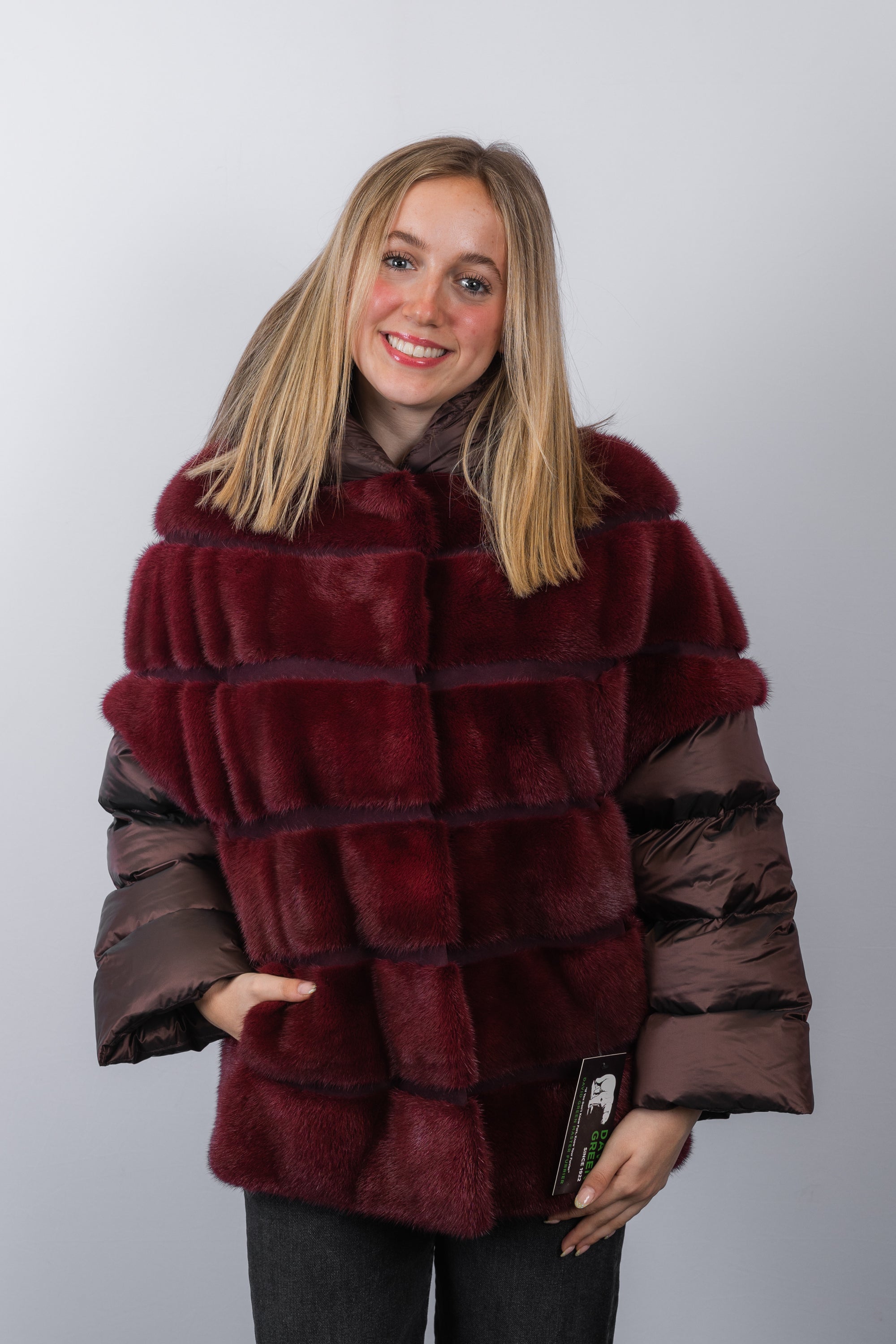 Crimson Mink/Bronze Down Fabric Jacket