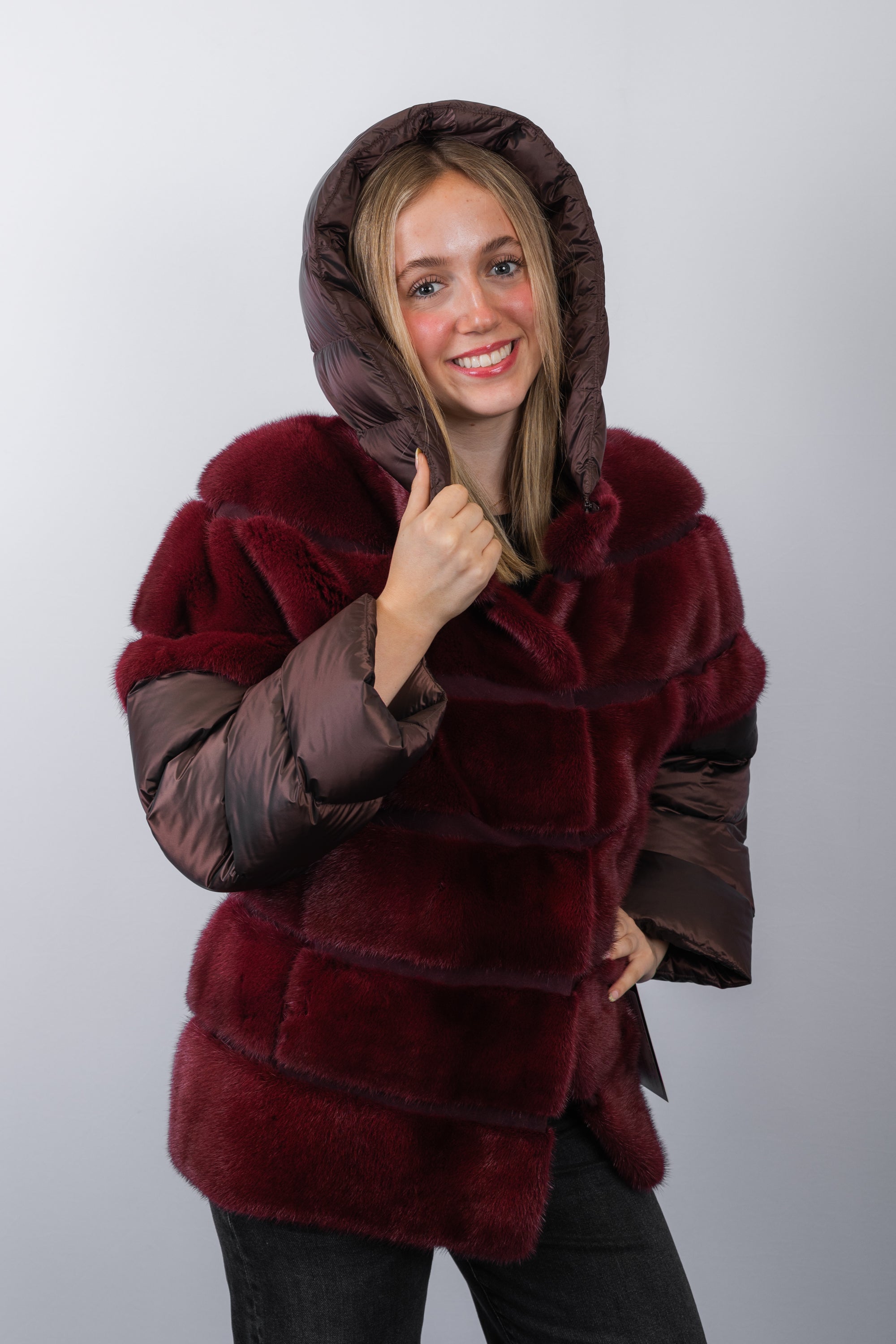 Crimson Mink/Bronze Down Fabric Jacket