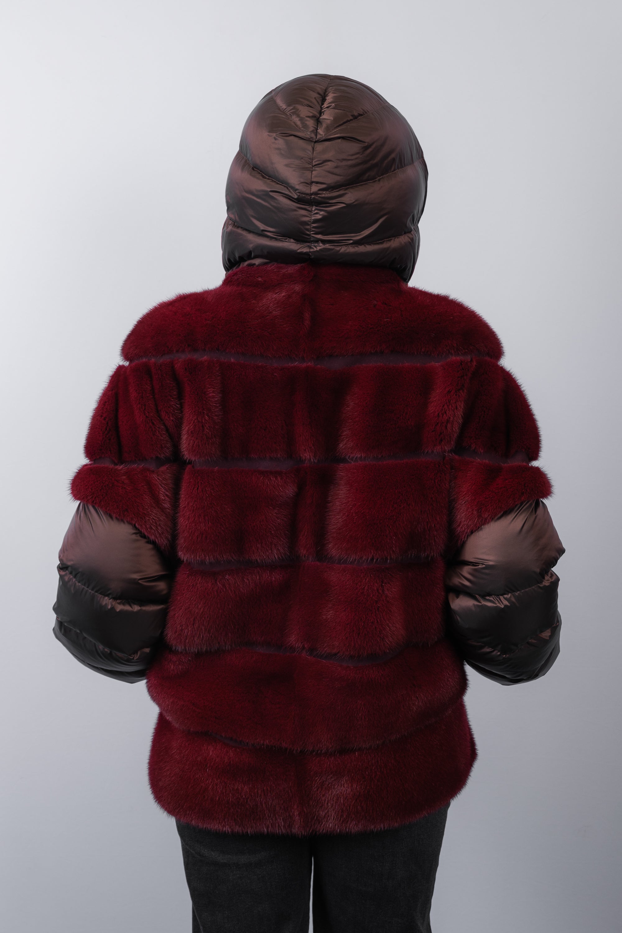 Crimson Mink/Bronze Down Fabric Jacket