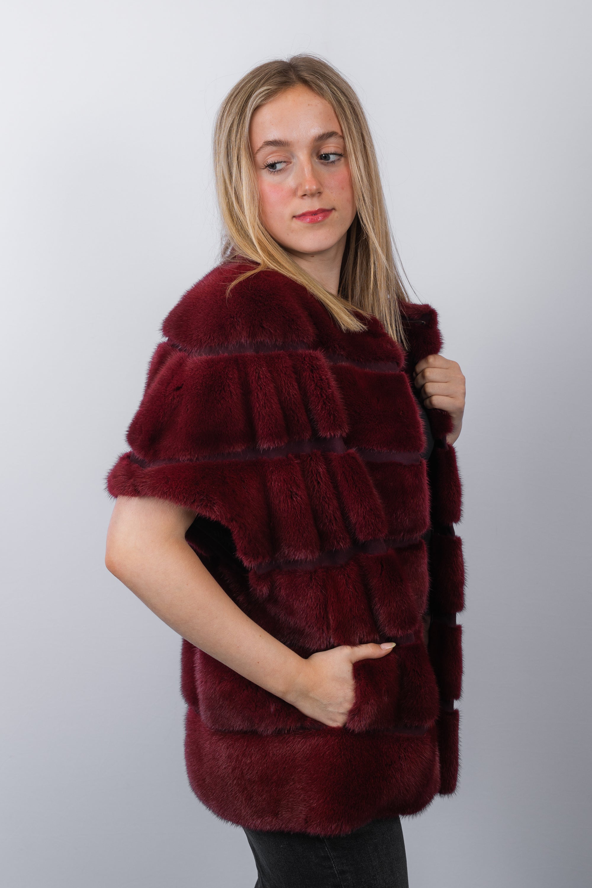 Crimson Mink/Bronze Down Fabric Jacket