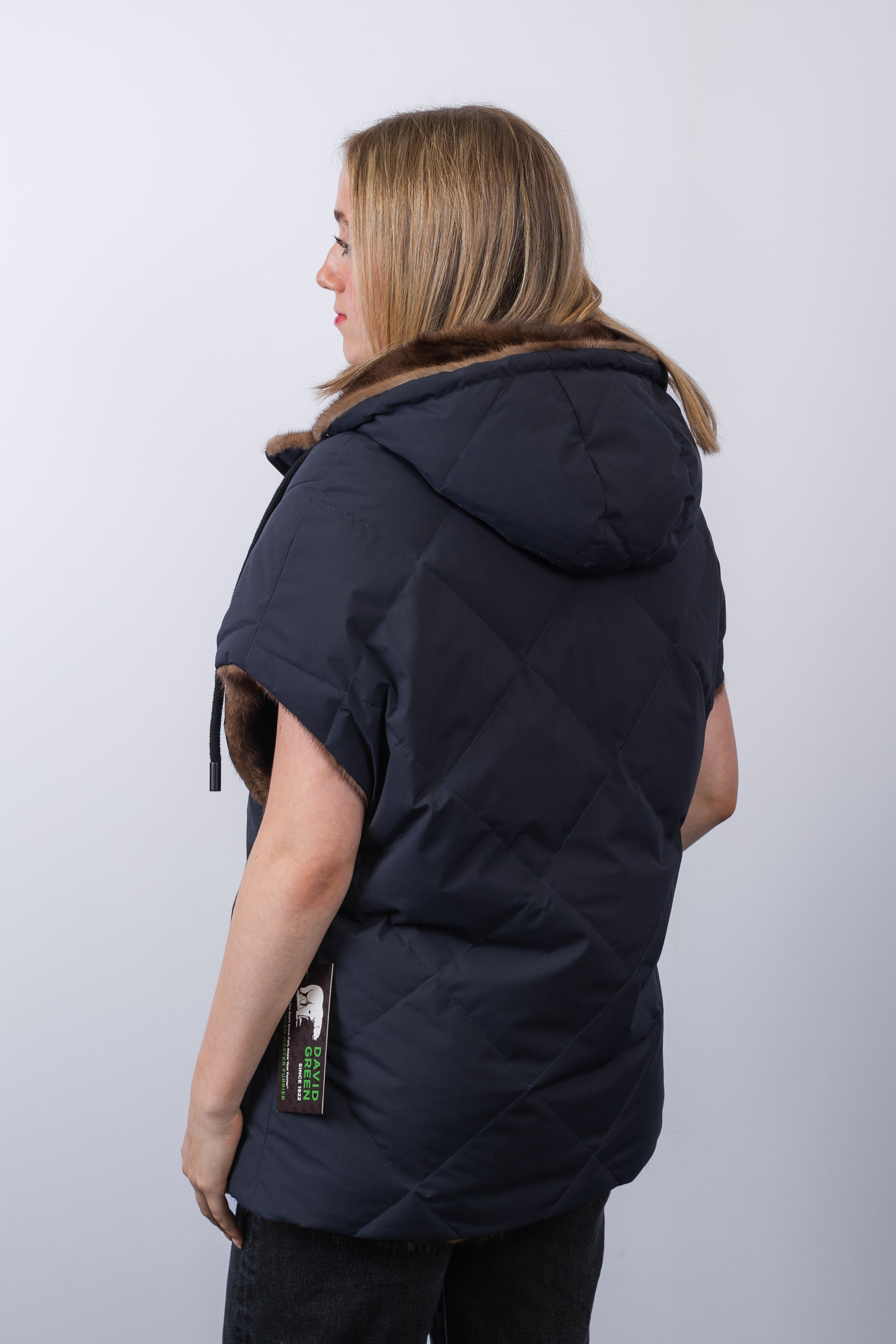 Natural Mocha Mink/Navy Down Fabric Vest