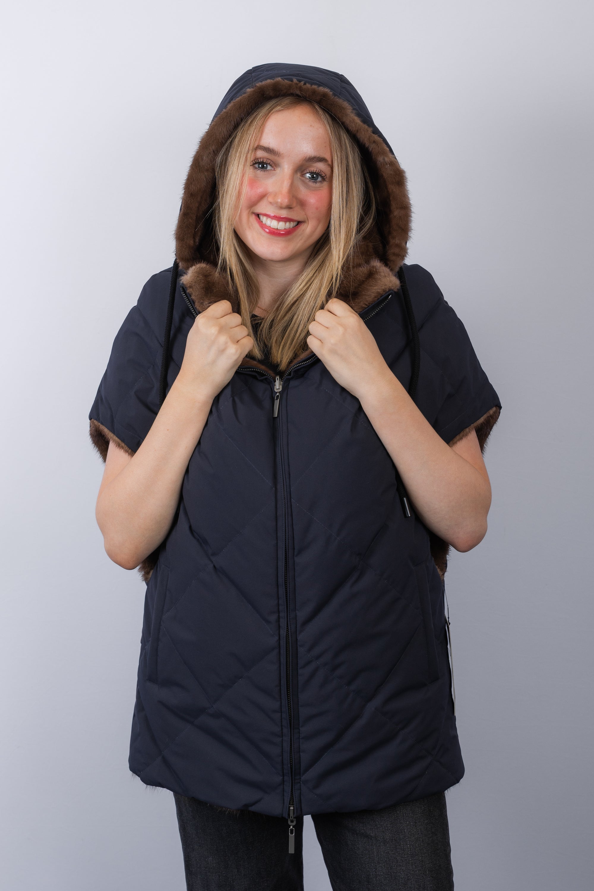 Natural Mocha Mink/Navy Down Fabric Vest