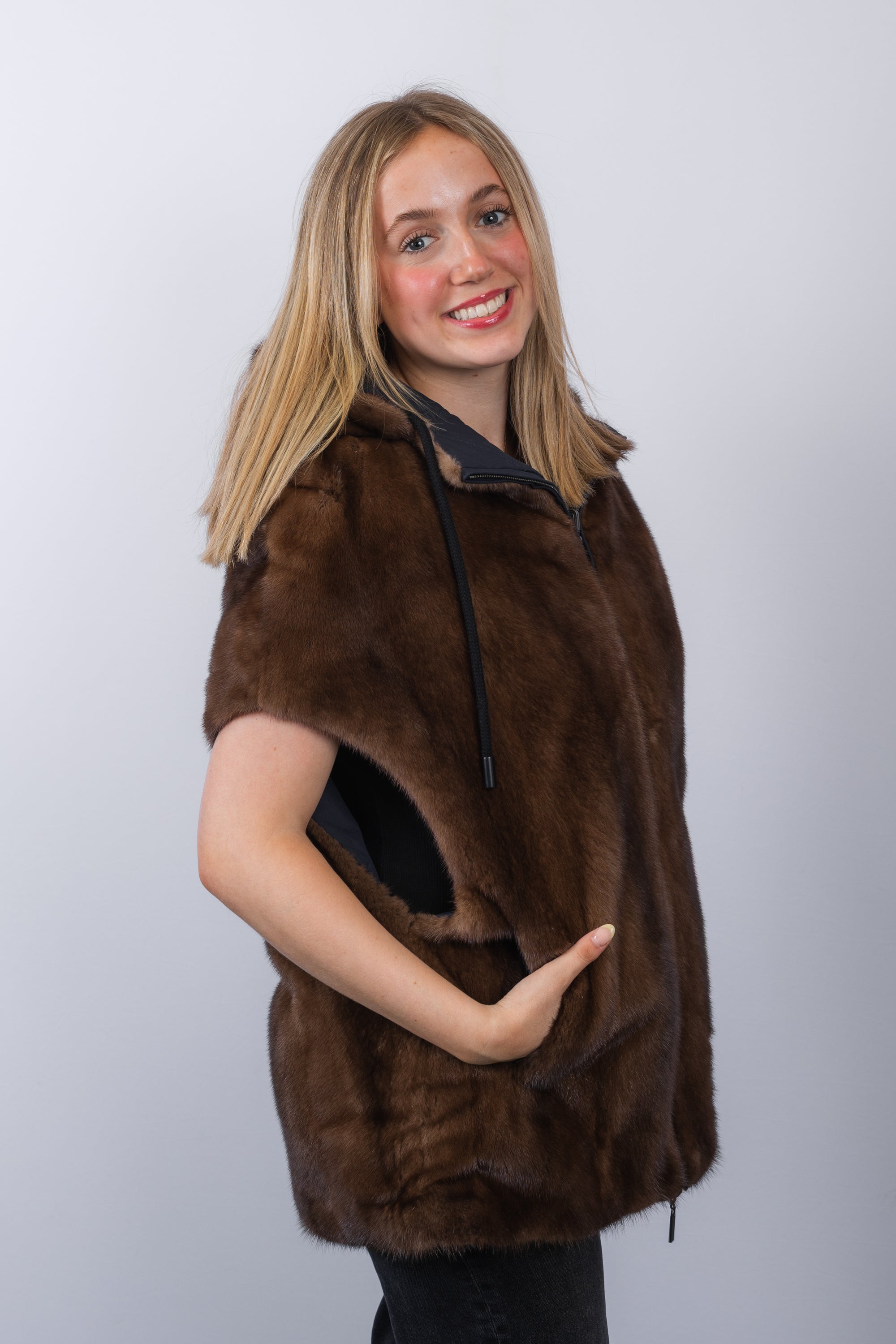 Natural Mocha Mink/Navy Down Fabric Vest
