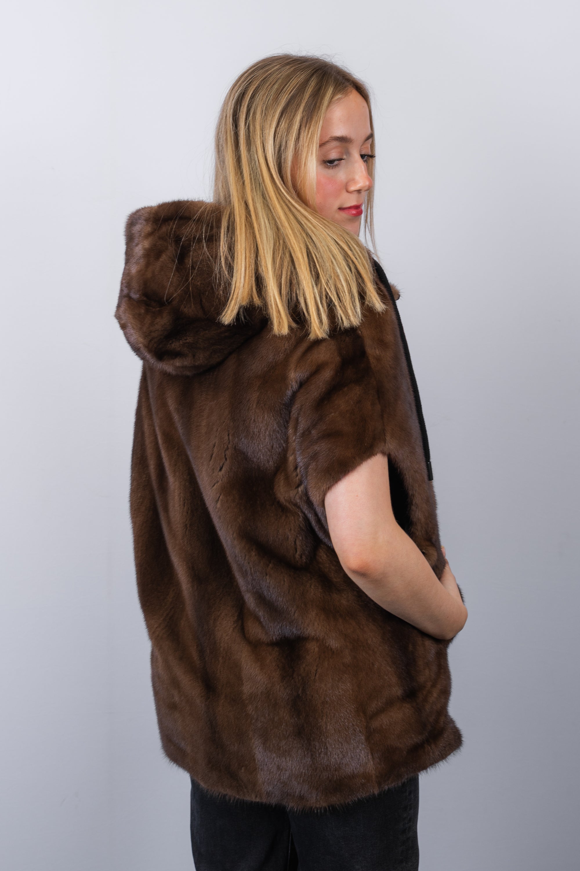 Natural Mocha Mink/Navy Down Fabric Vest