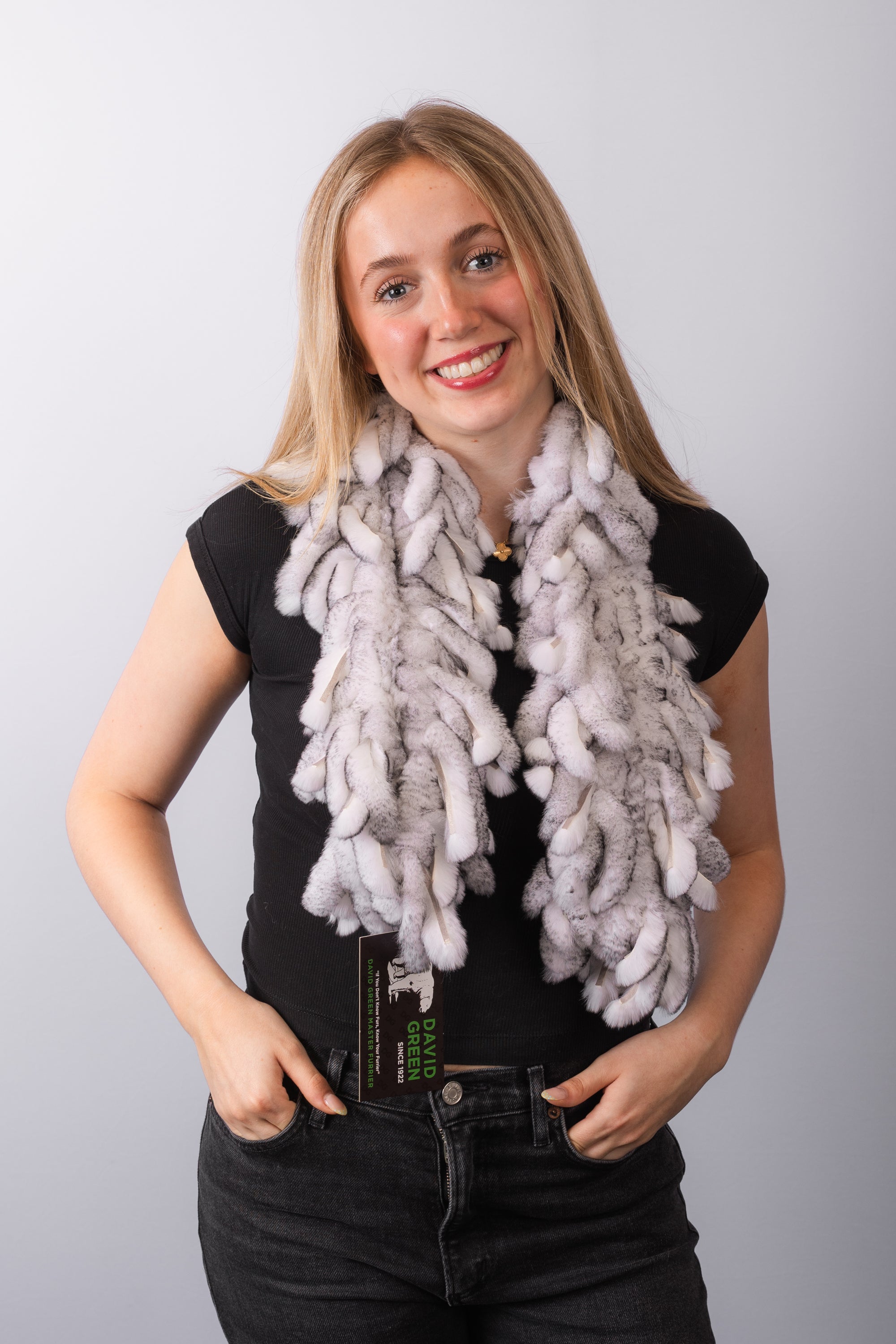 Rex Rabbit Fringes Scarf - White/Black