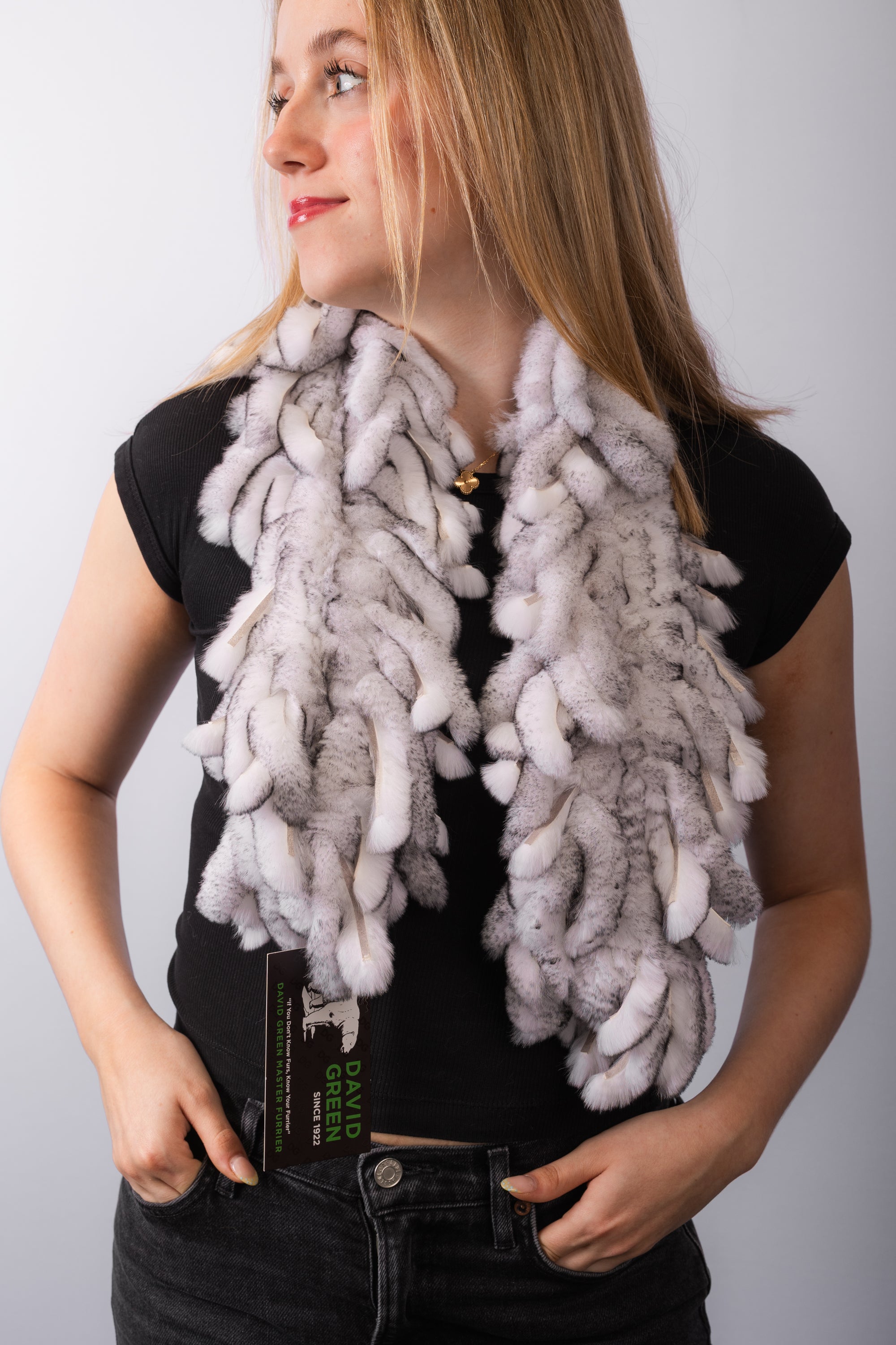 Rex Rabbit Fringes Scarf - White/Black