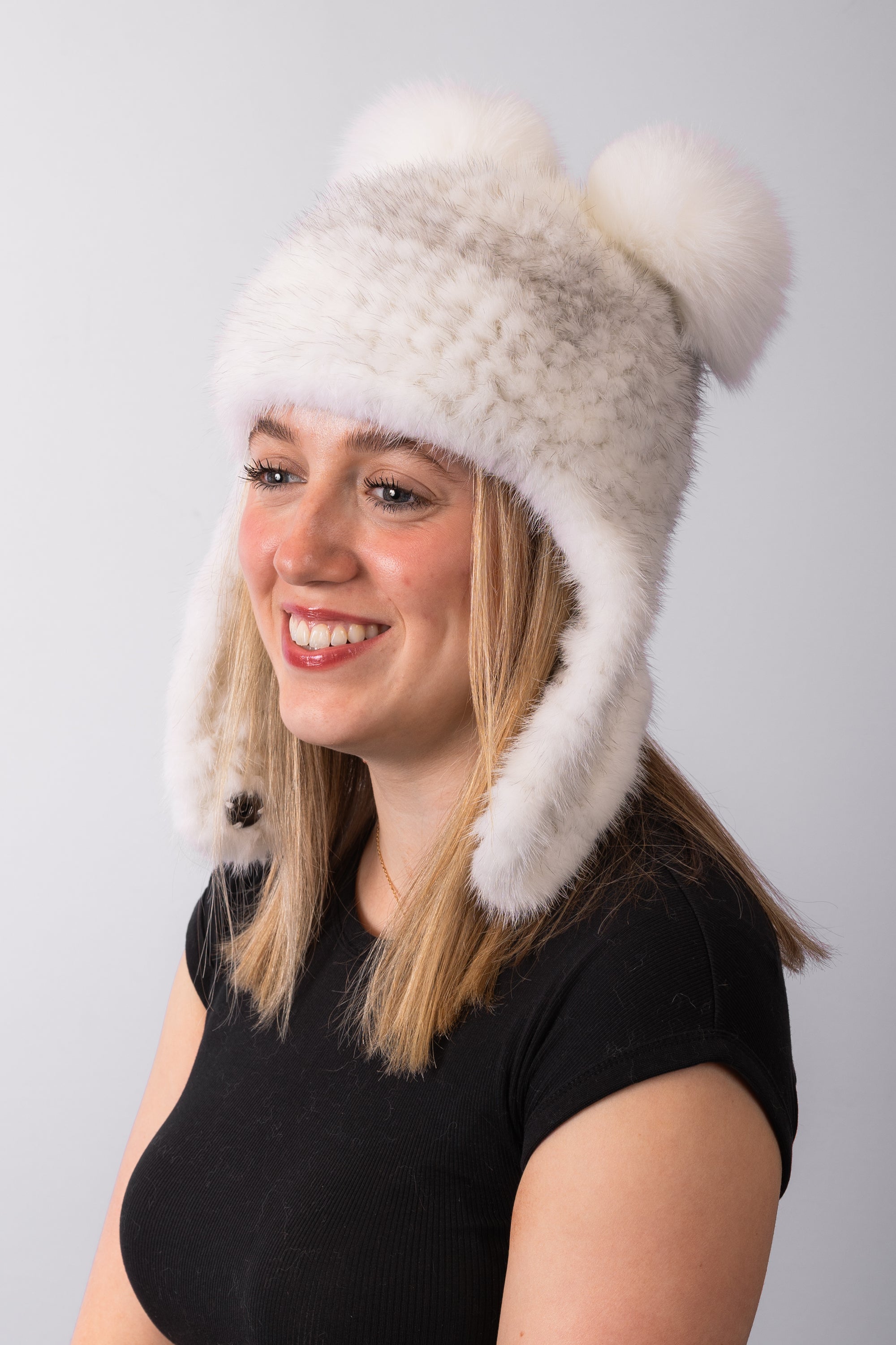 Natural White Cross Mink with White Fox Hat