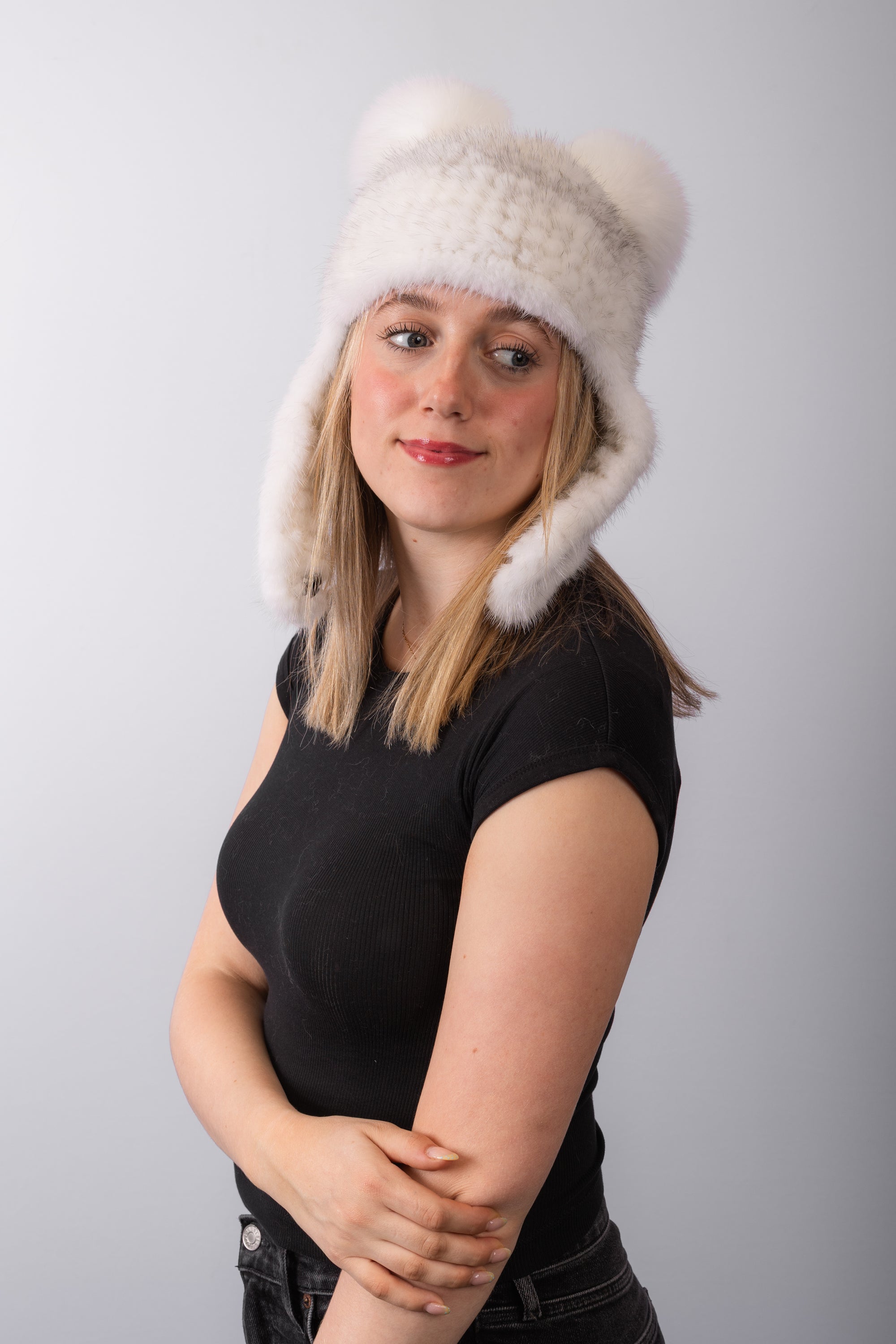 Natural White Cross Mink with White Fox Hat