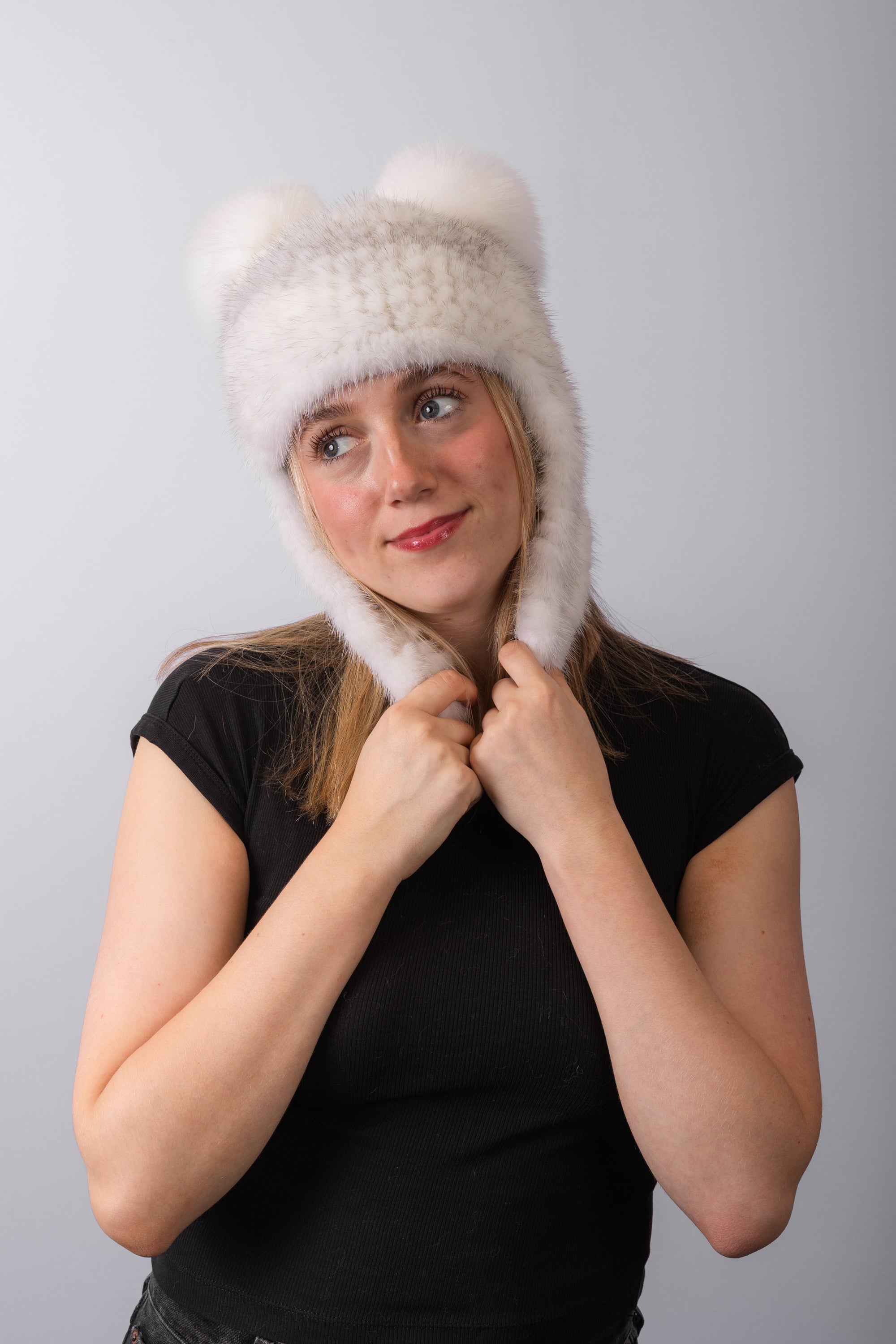 Natural White Cross Mink with White Fox Hat