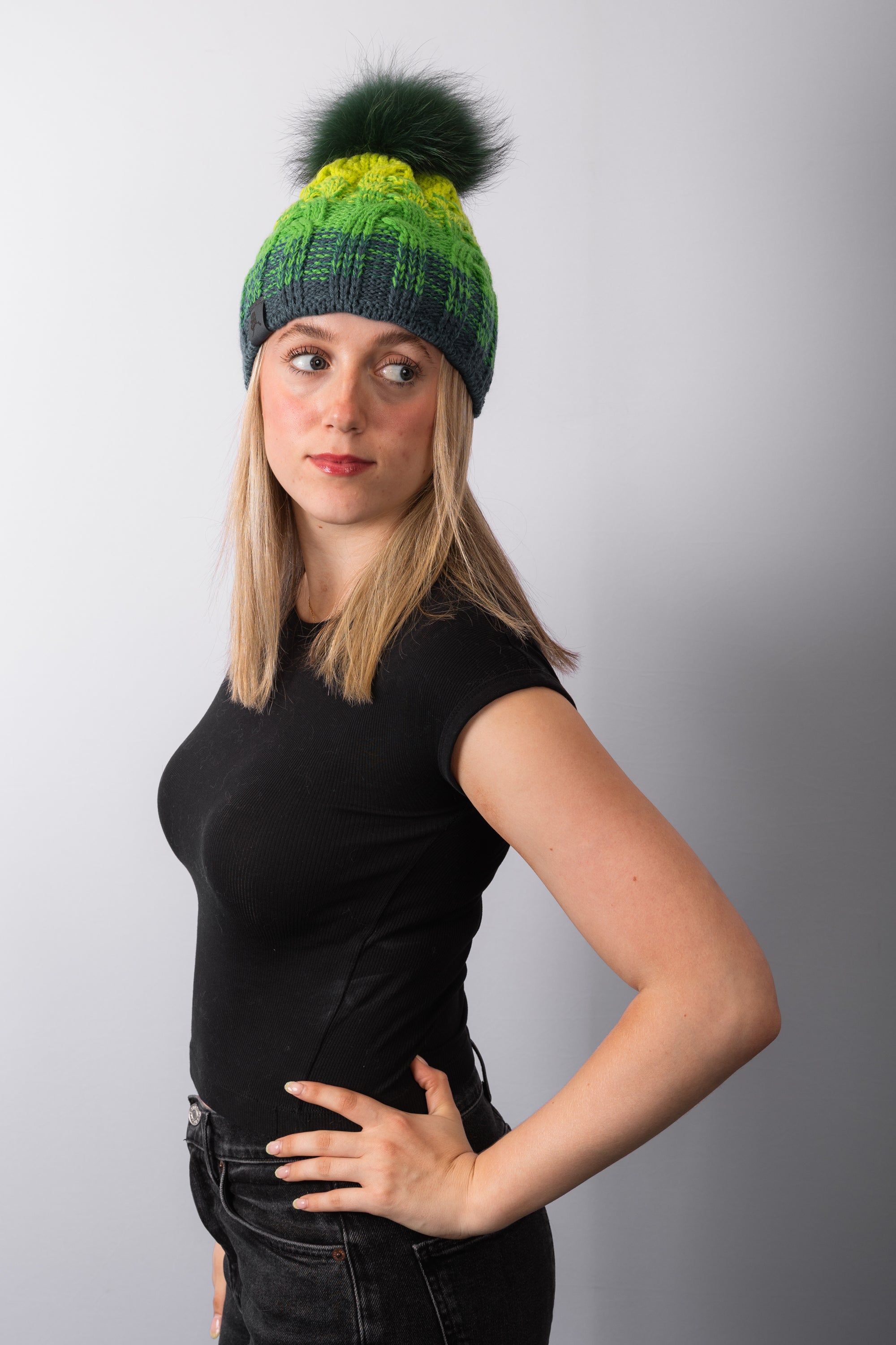 Cable Knit "Alaska" Hat with Fox - Northern Lights