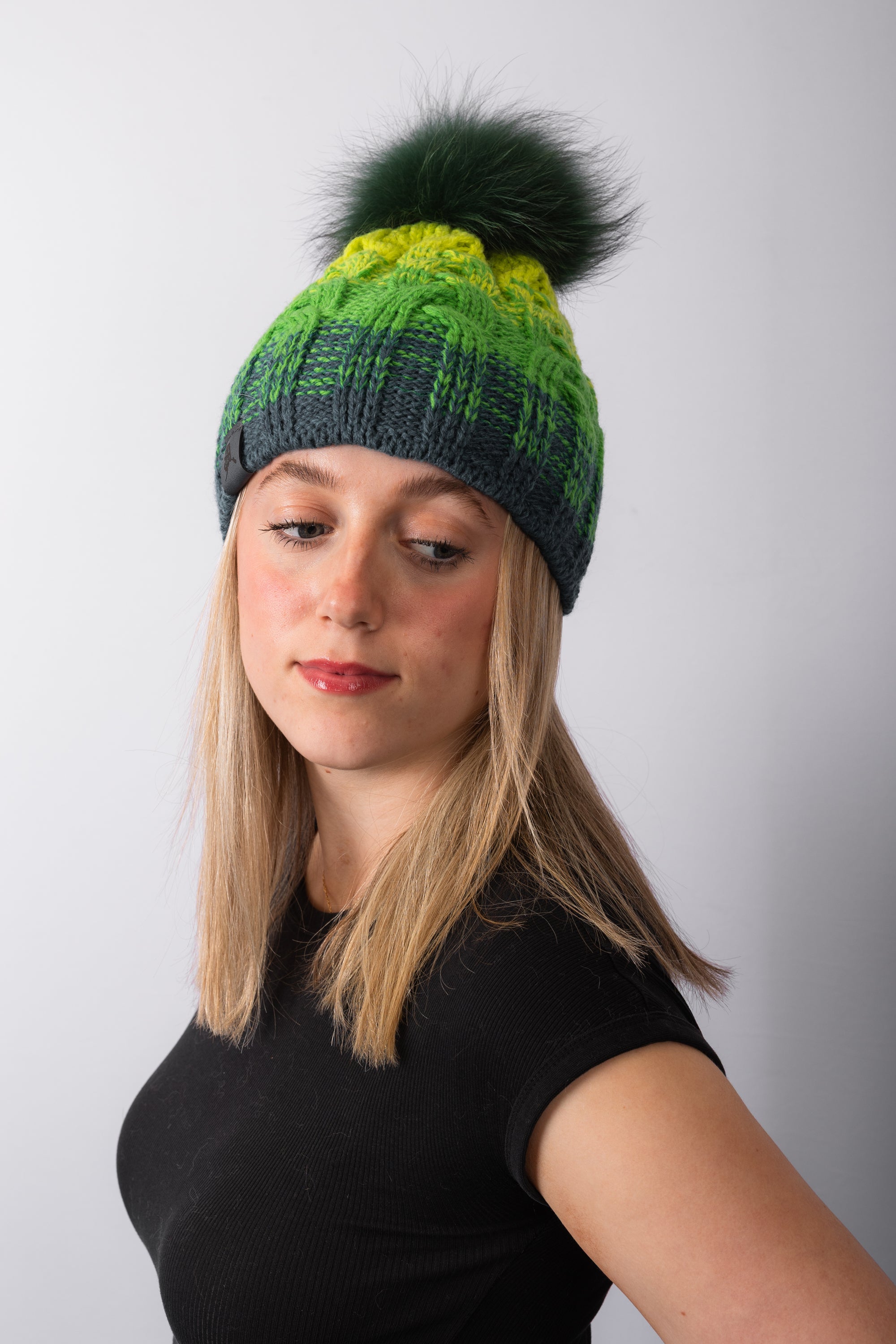 Cable Knit "Alaska" Hat with Fox - Northern Lights
