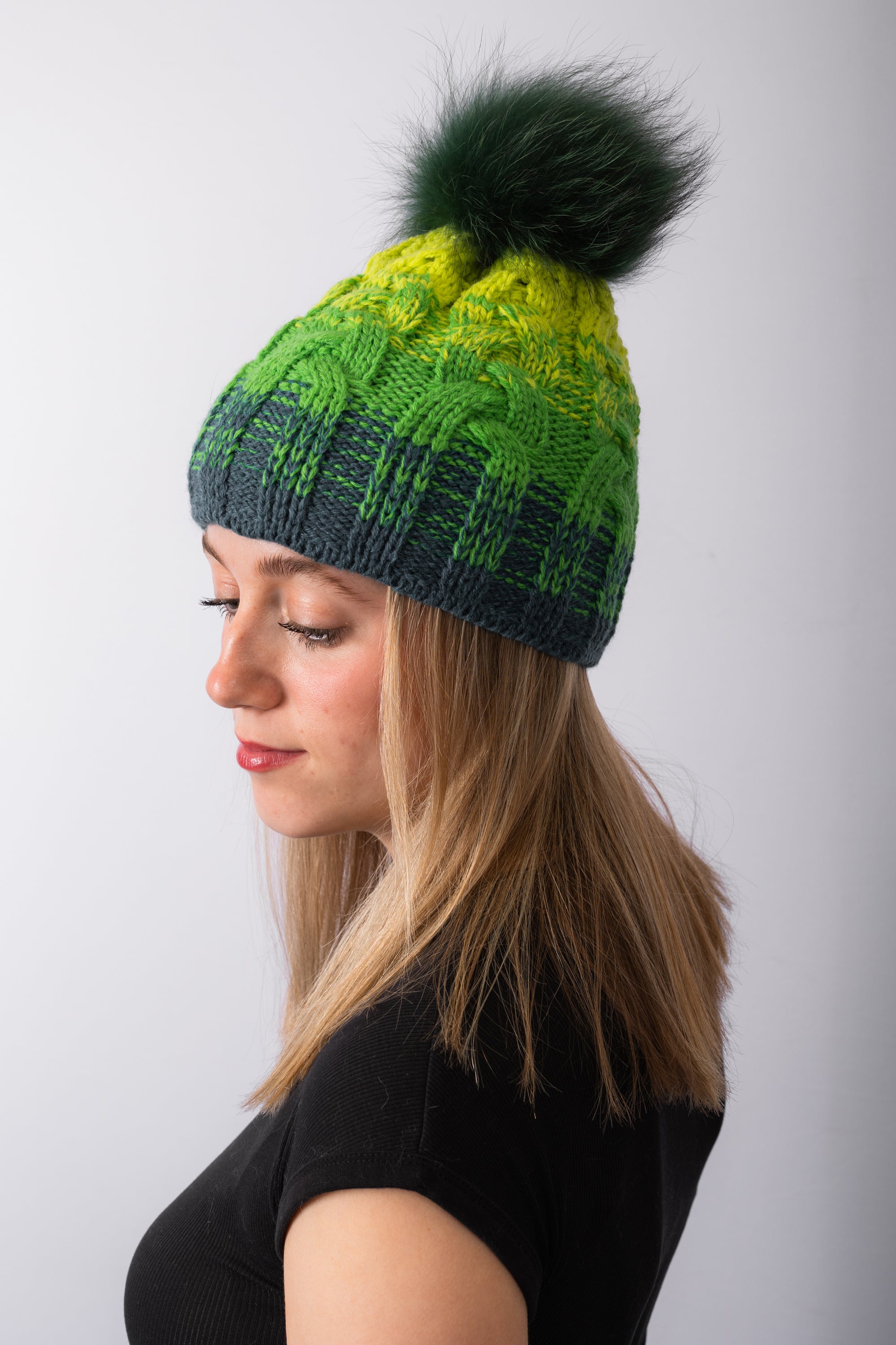 Cable Knit "Alaska" Hat with Fox - Northern Lights
