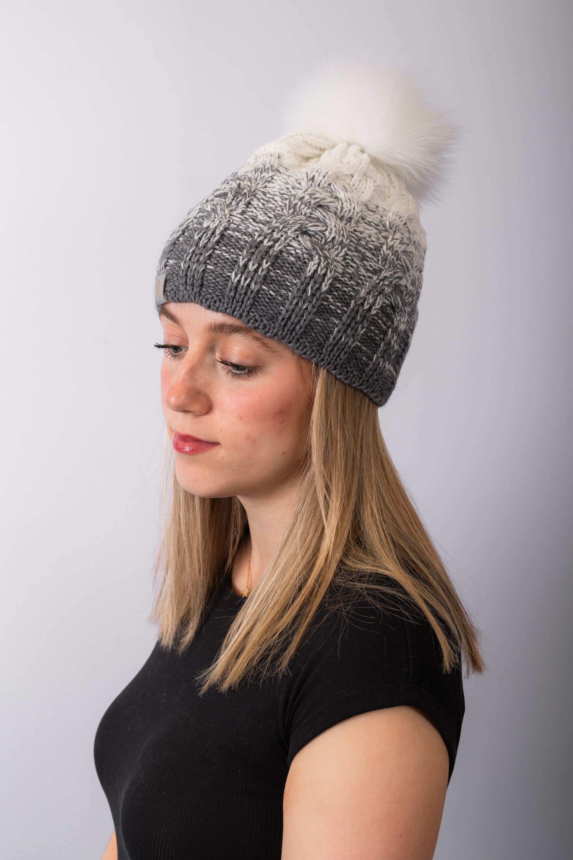 Cable Knit "Alaska" Hat with Fox - Arctic Flurry