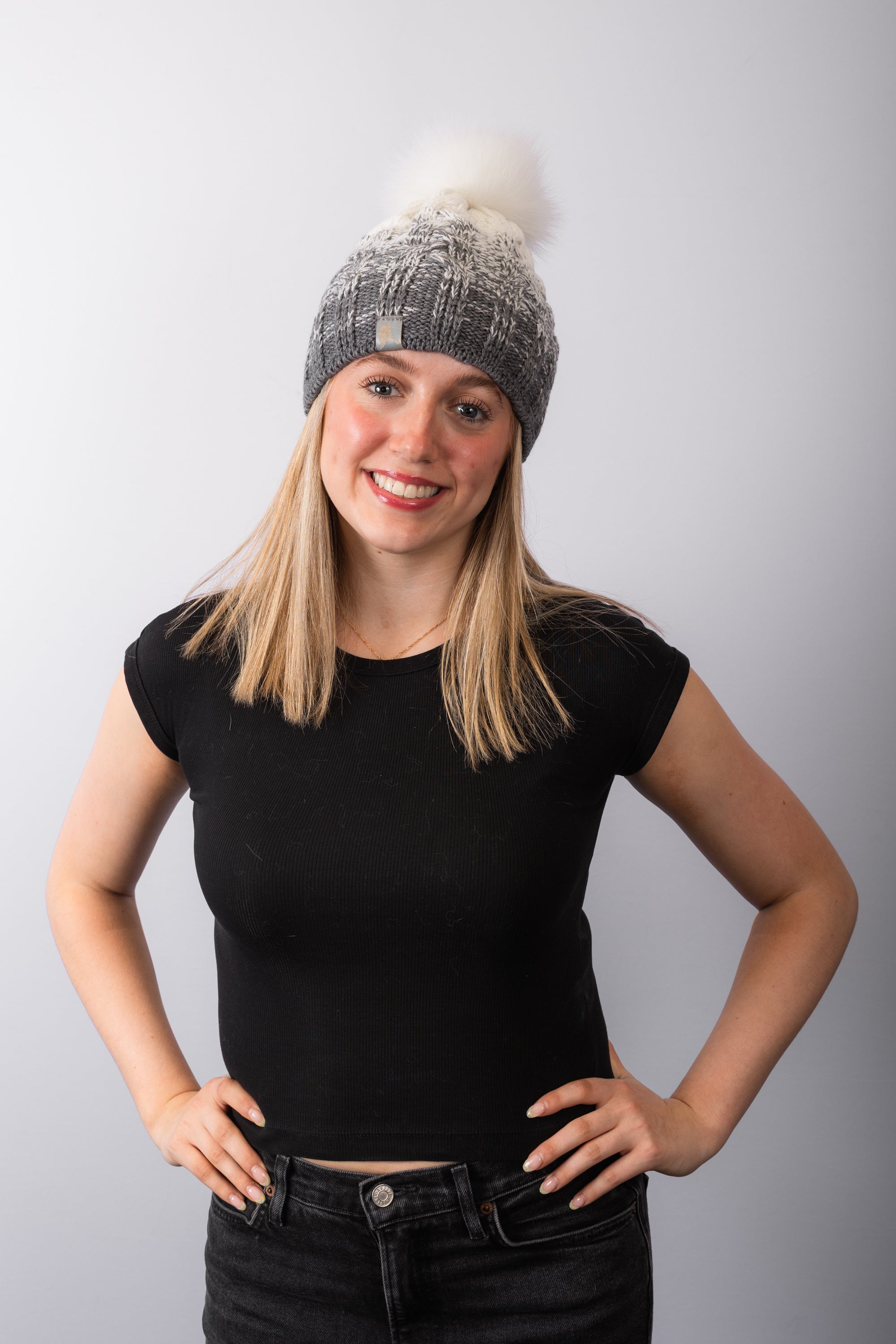 Cable Knit "Alaska" Hat with Fox - Arctic Flurry