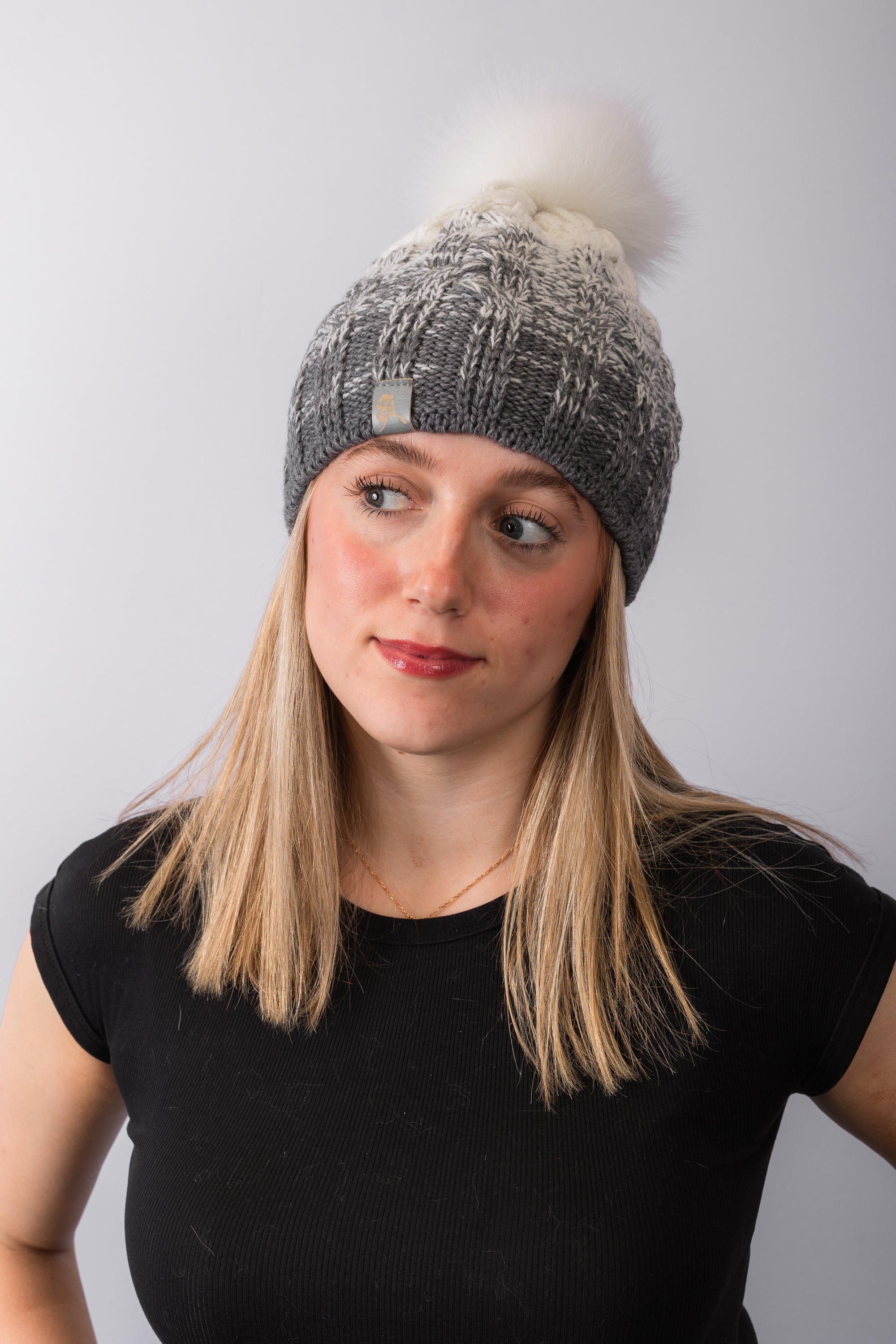 Cable Knit "Alaska" Hat with Fox - Arctic Flurry