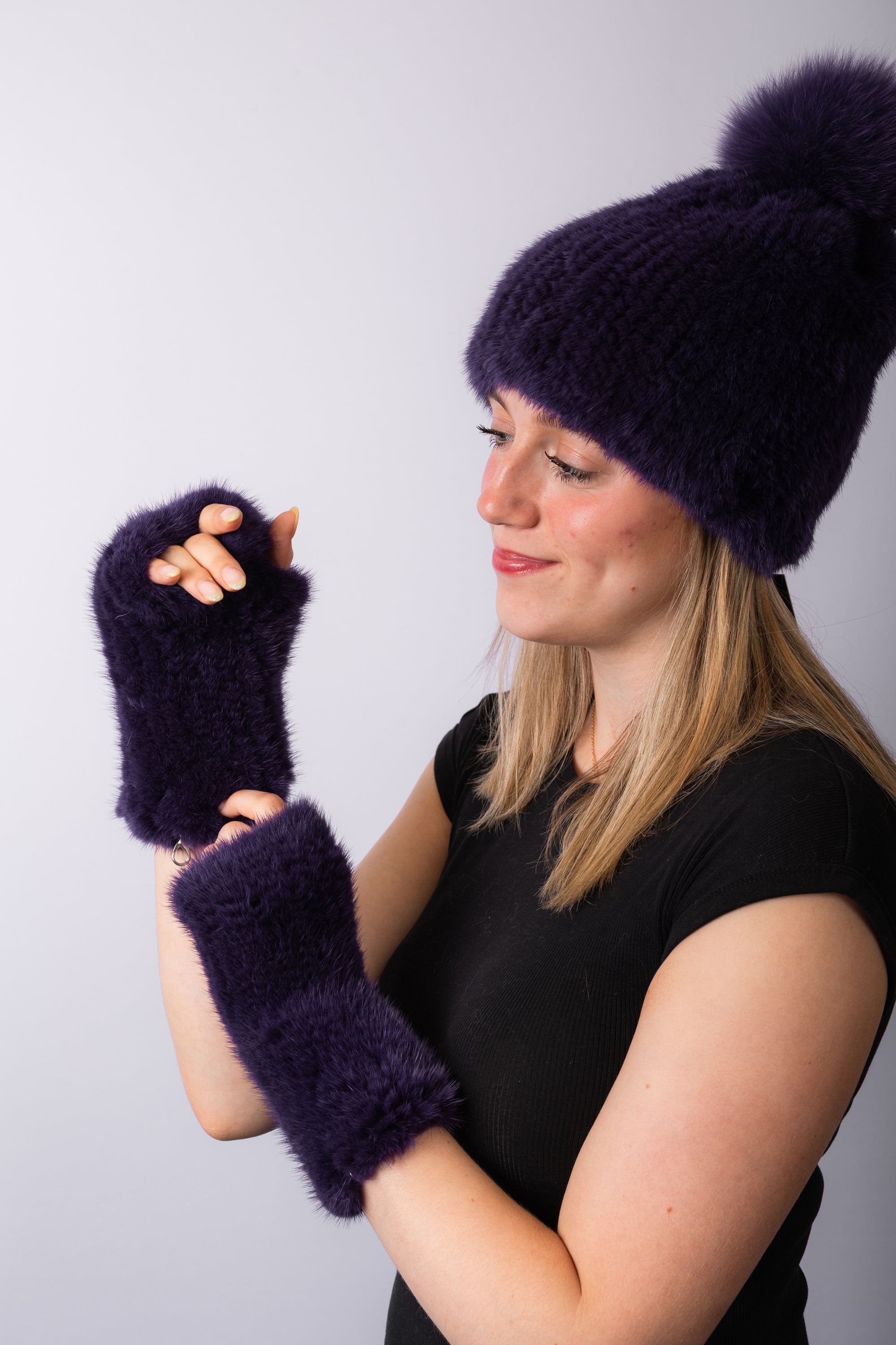Amethyst Mink Fingerless Gloves