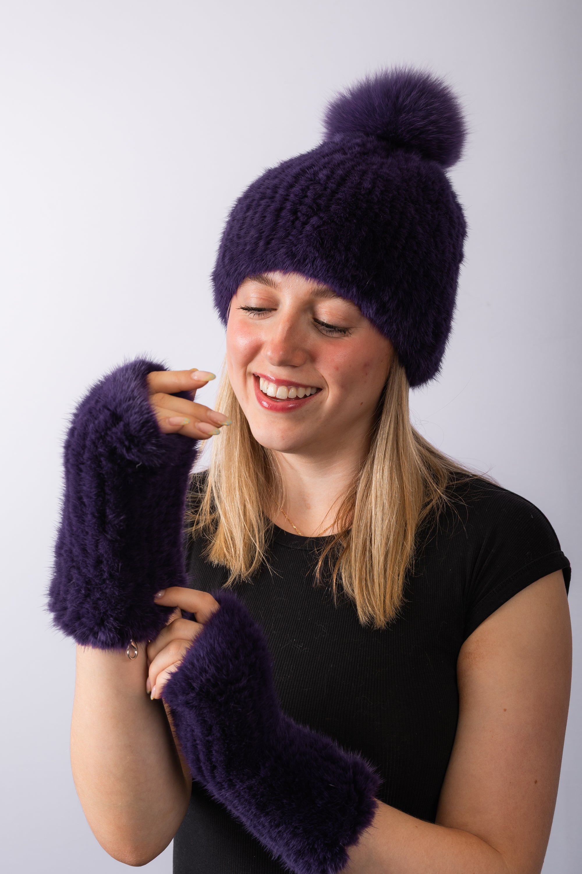 Amethyst Mink Fingerless Gloves