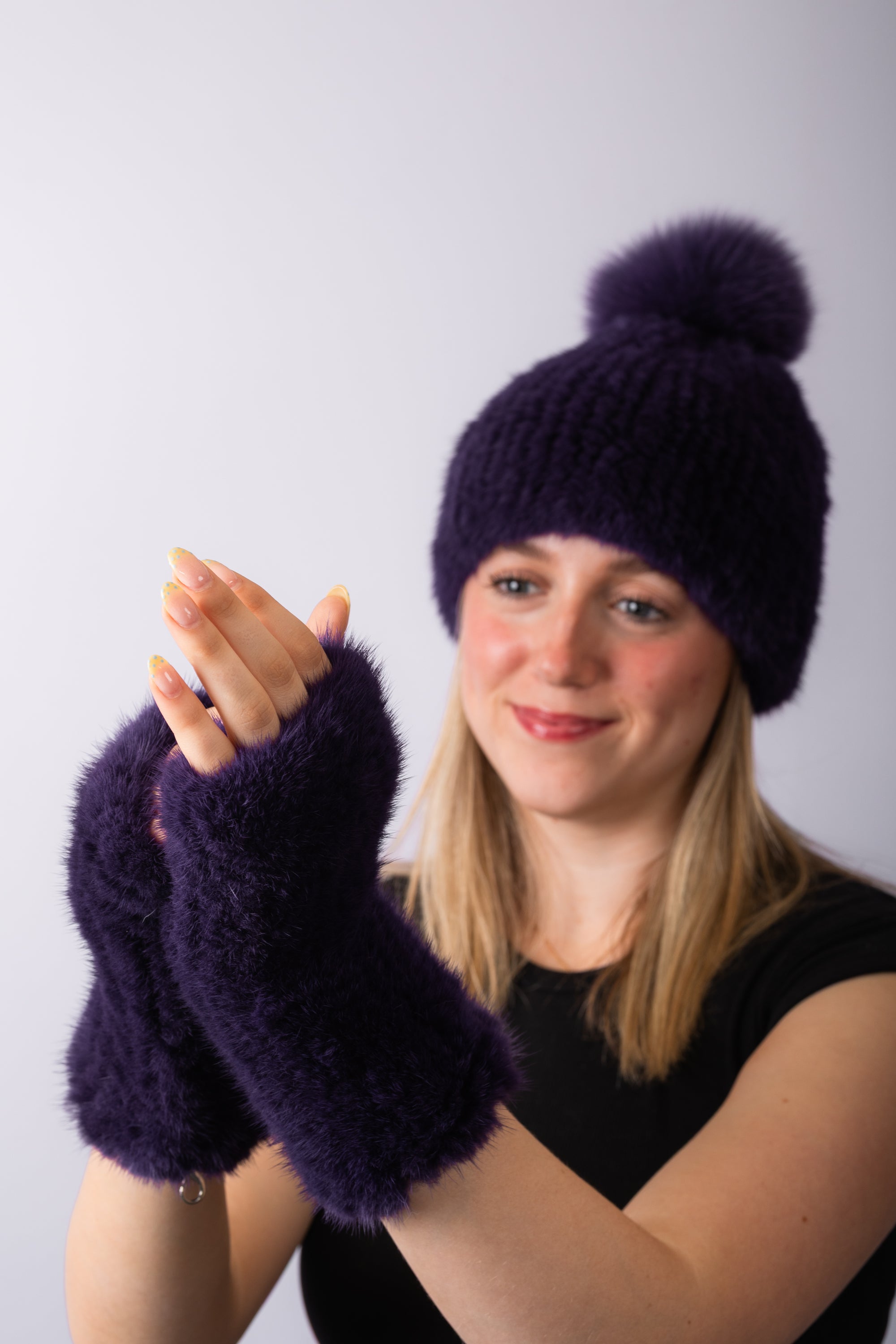 Amethyst Mink Fingerless Gloves