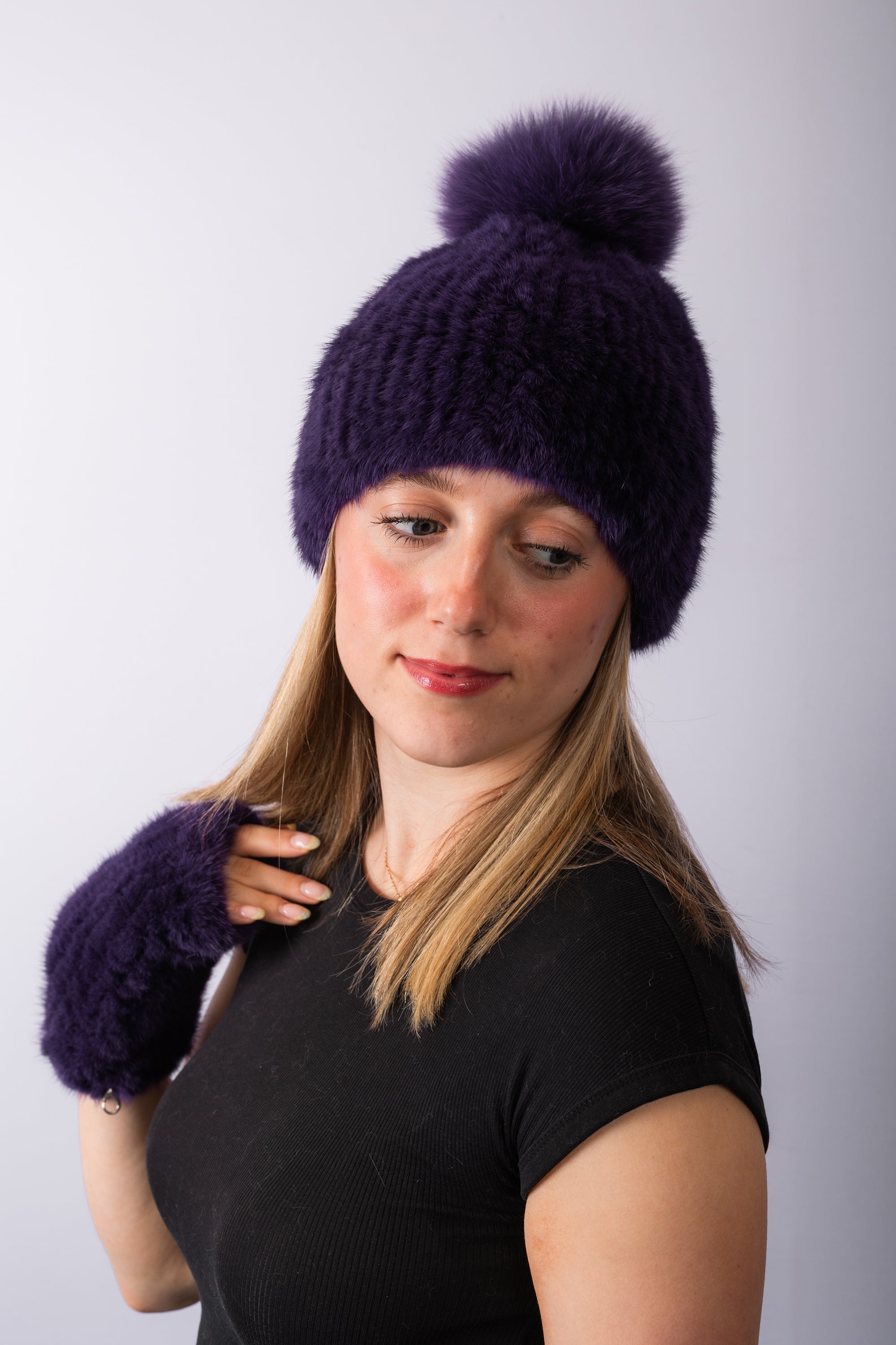 Amethyst Mink Fingerless Gloves