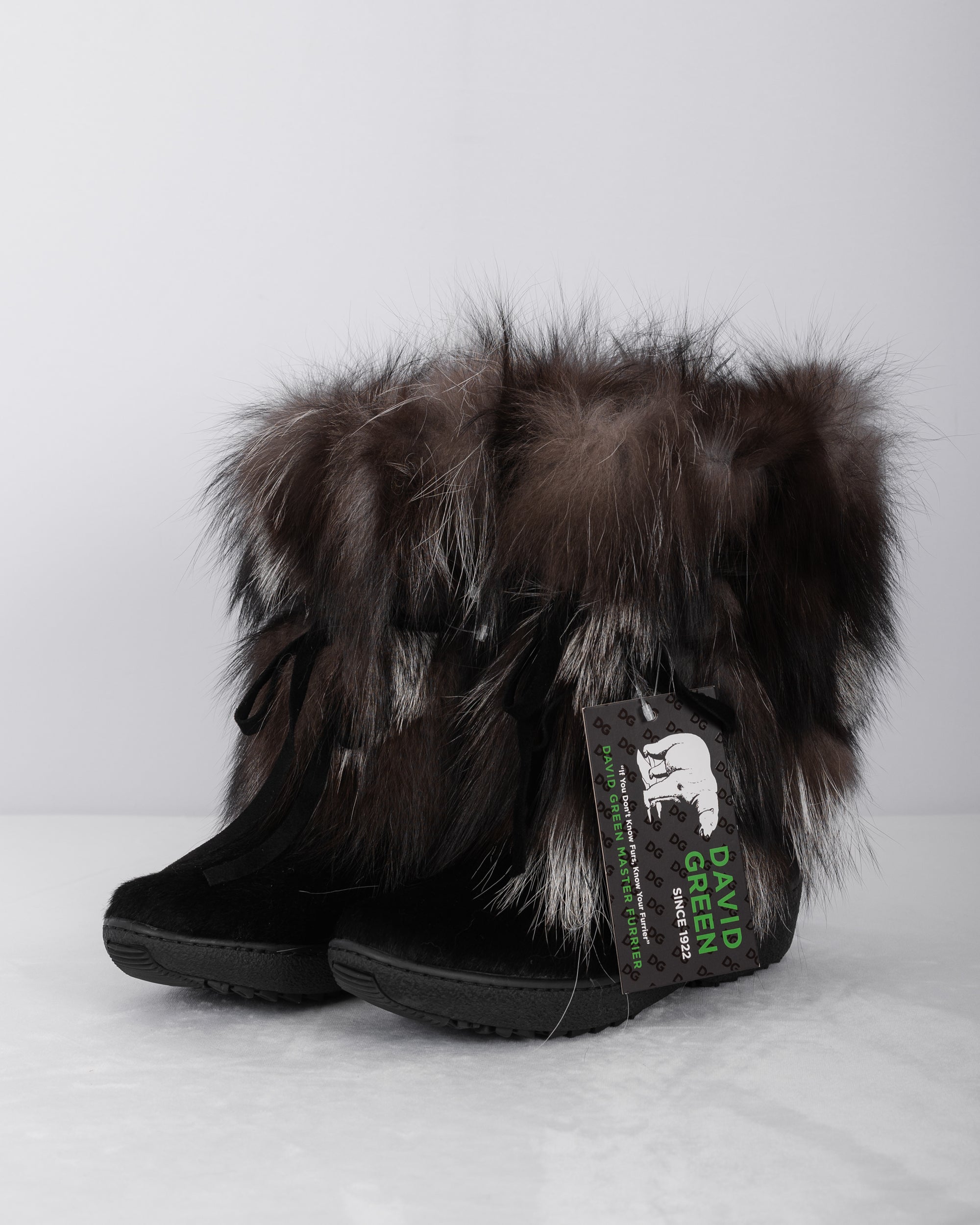 Natural Silver Fox/Black Calfskin Boots - Short