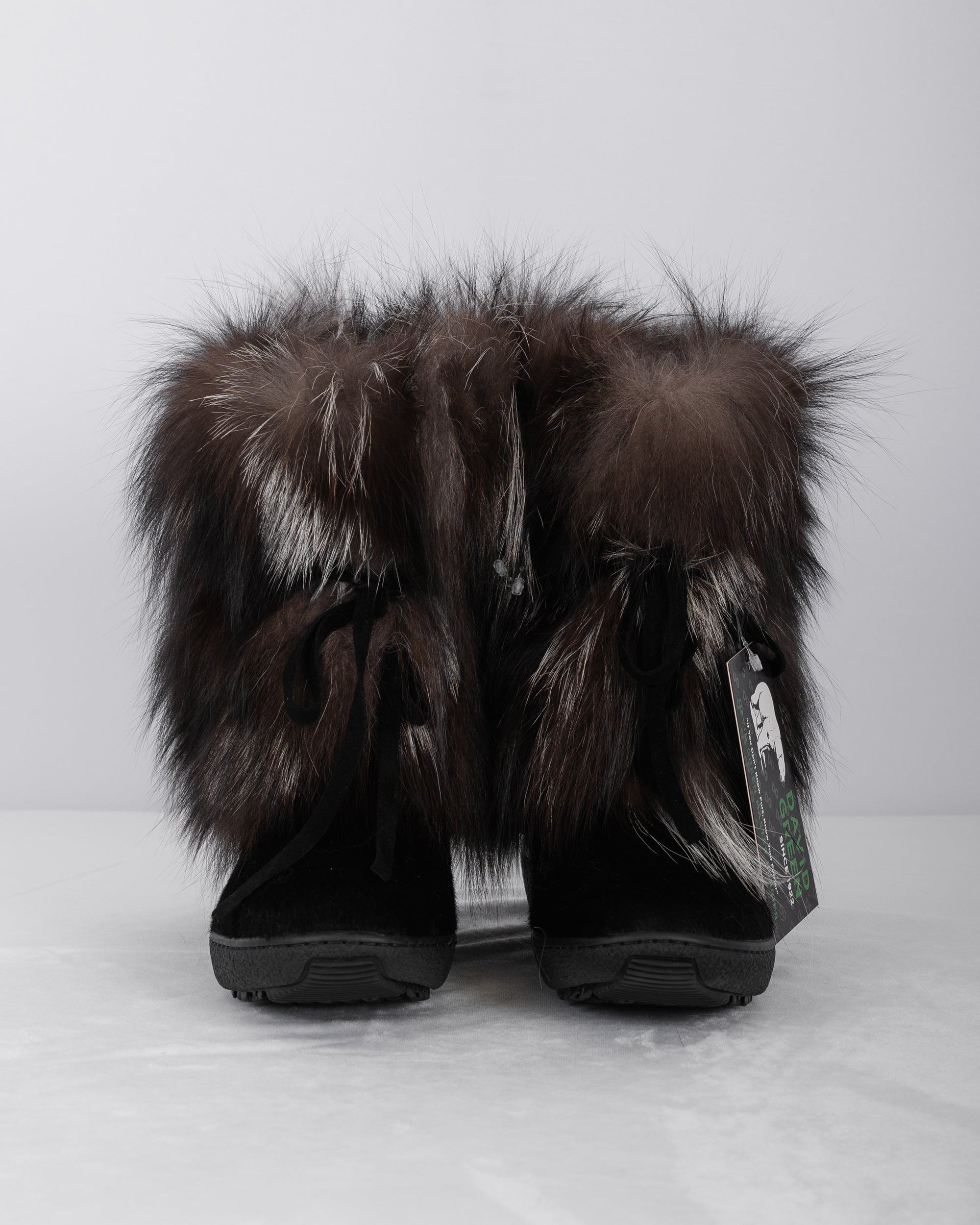 Natural Silver Fox/Black Calfskin Boots - Short
