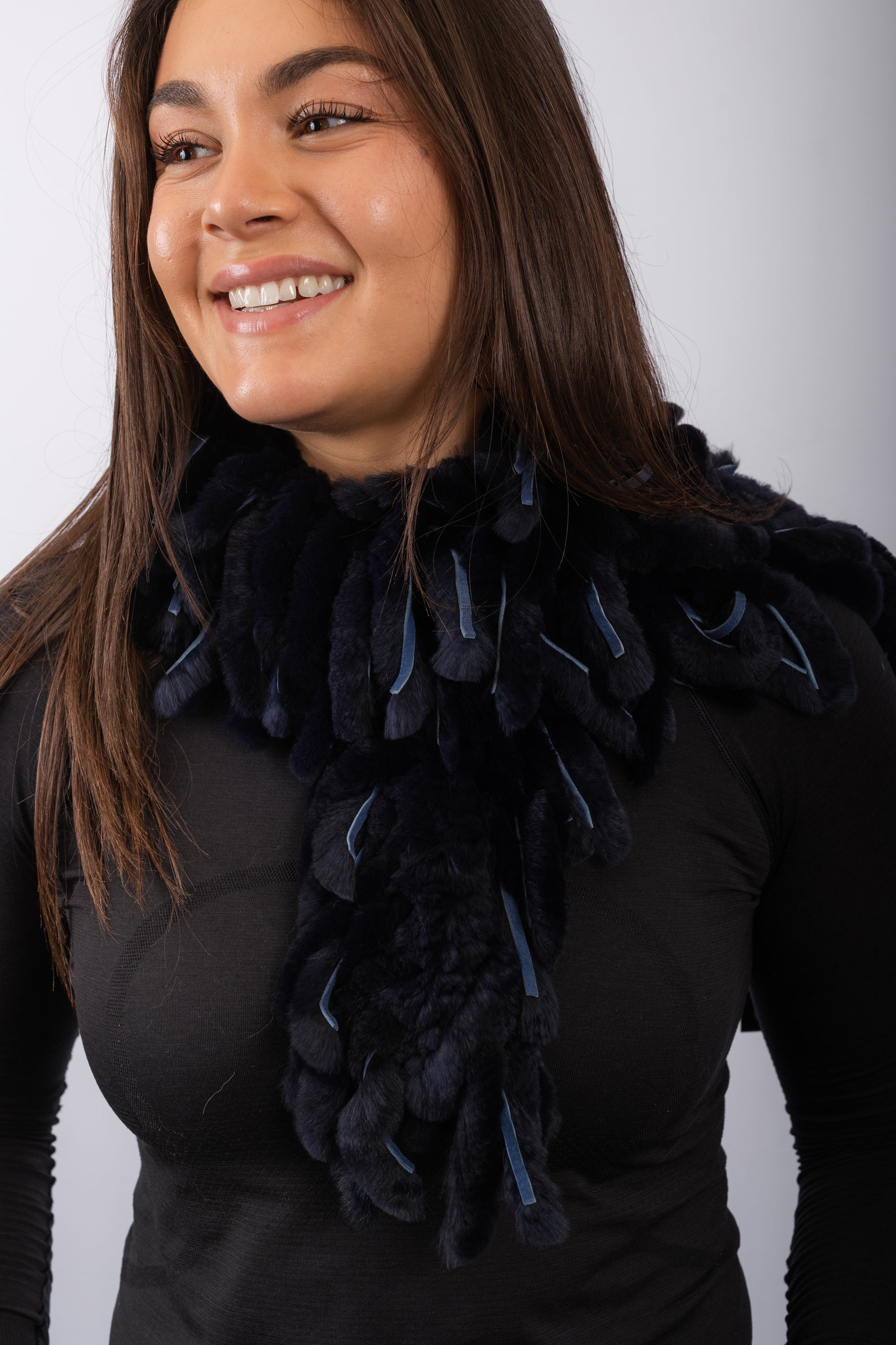 Rex Rabbit Fringes Scarf - Navy