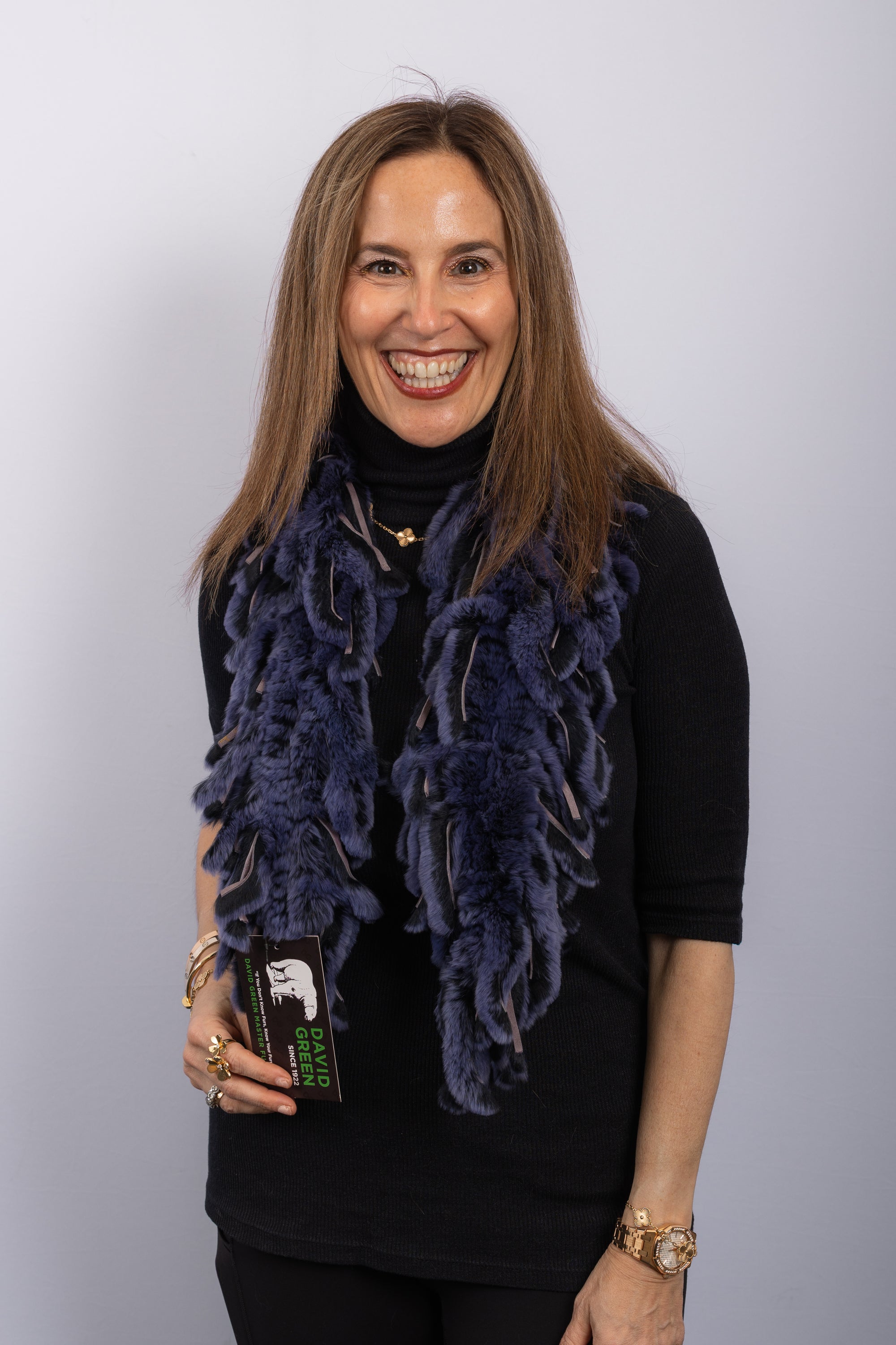 Rex Rabbit Fringes Scarf - Black Indigo